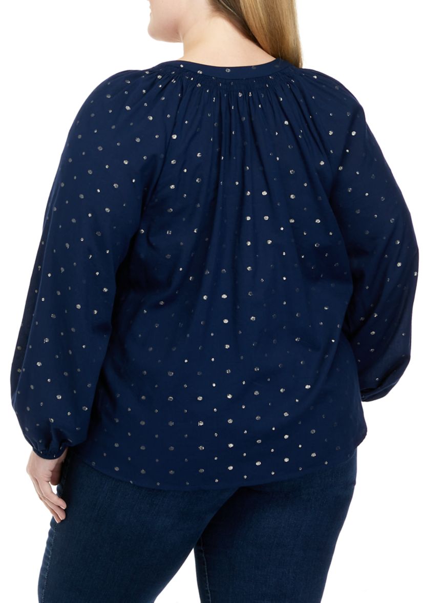 Plus Size Split Neck Peasant Top
