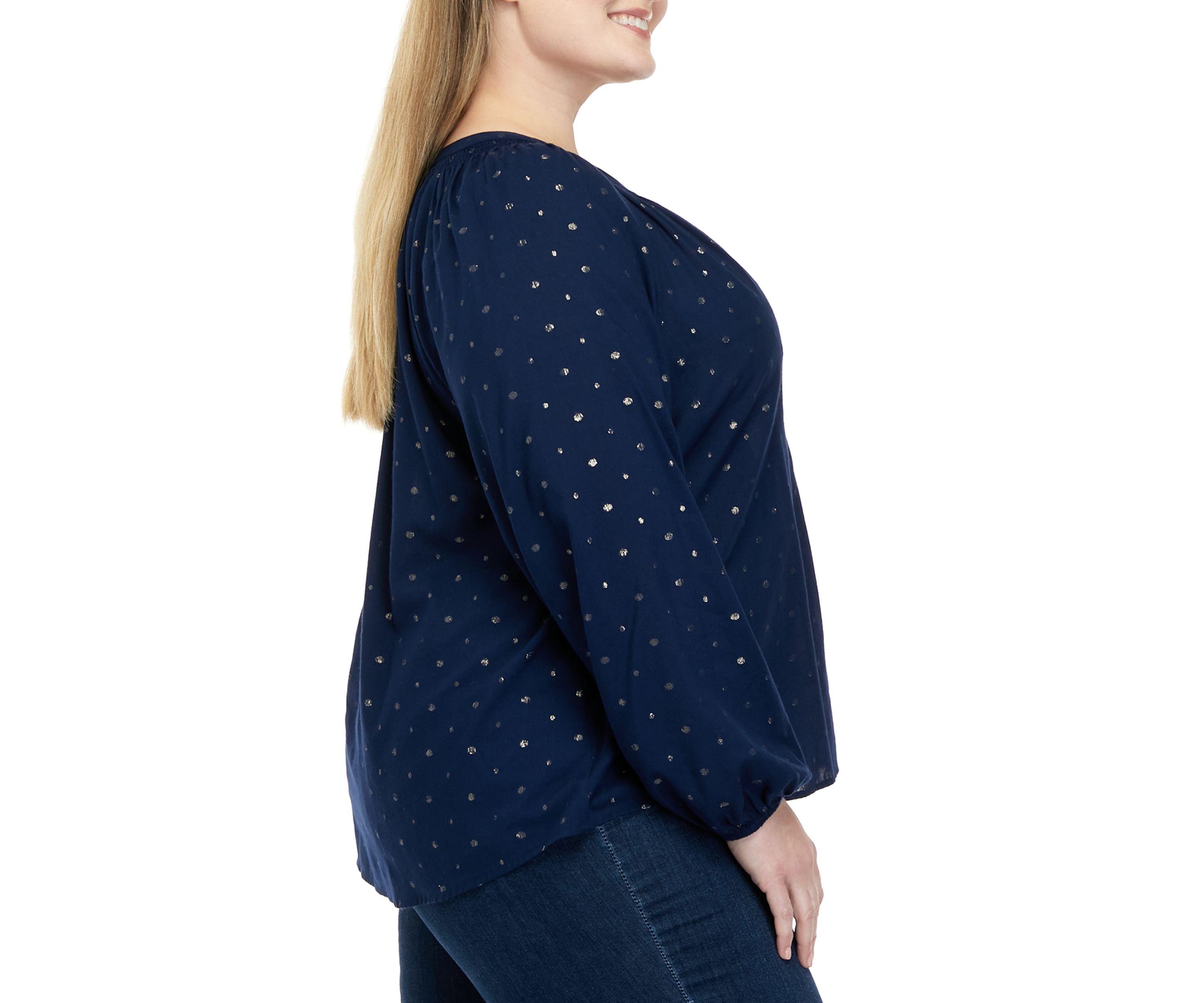 Plus Size Split Neck Peasant Top