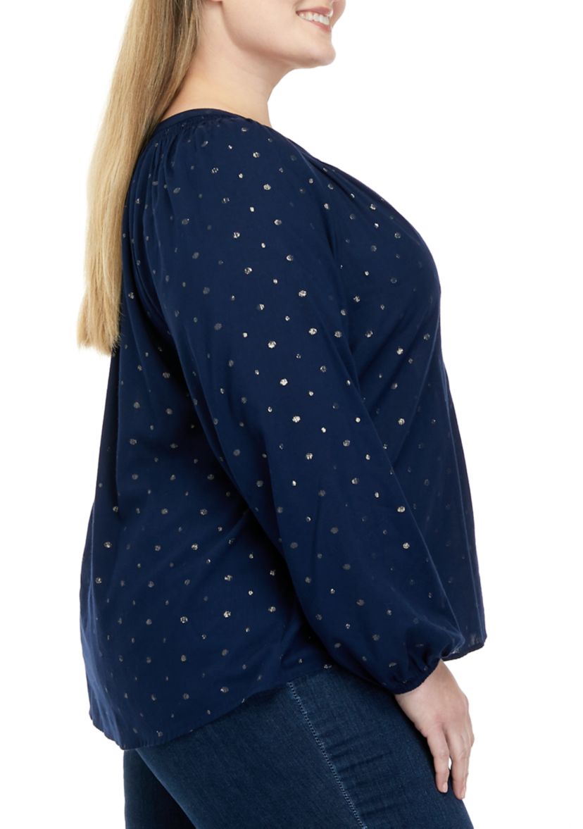 Plus Size Split Neck Peasant Top