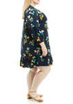 Plus Size 3/4 Sleeve Floral Printed Peasant Dress