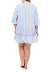 Plus Size Blouson Sleeve Striped Peasant Dress