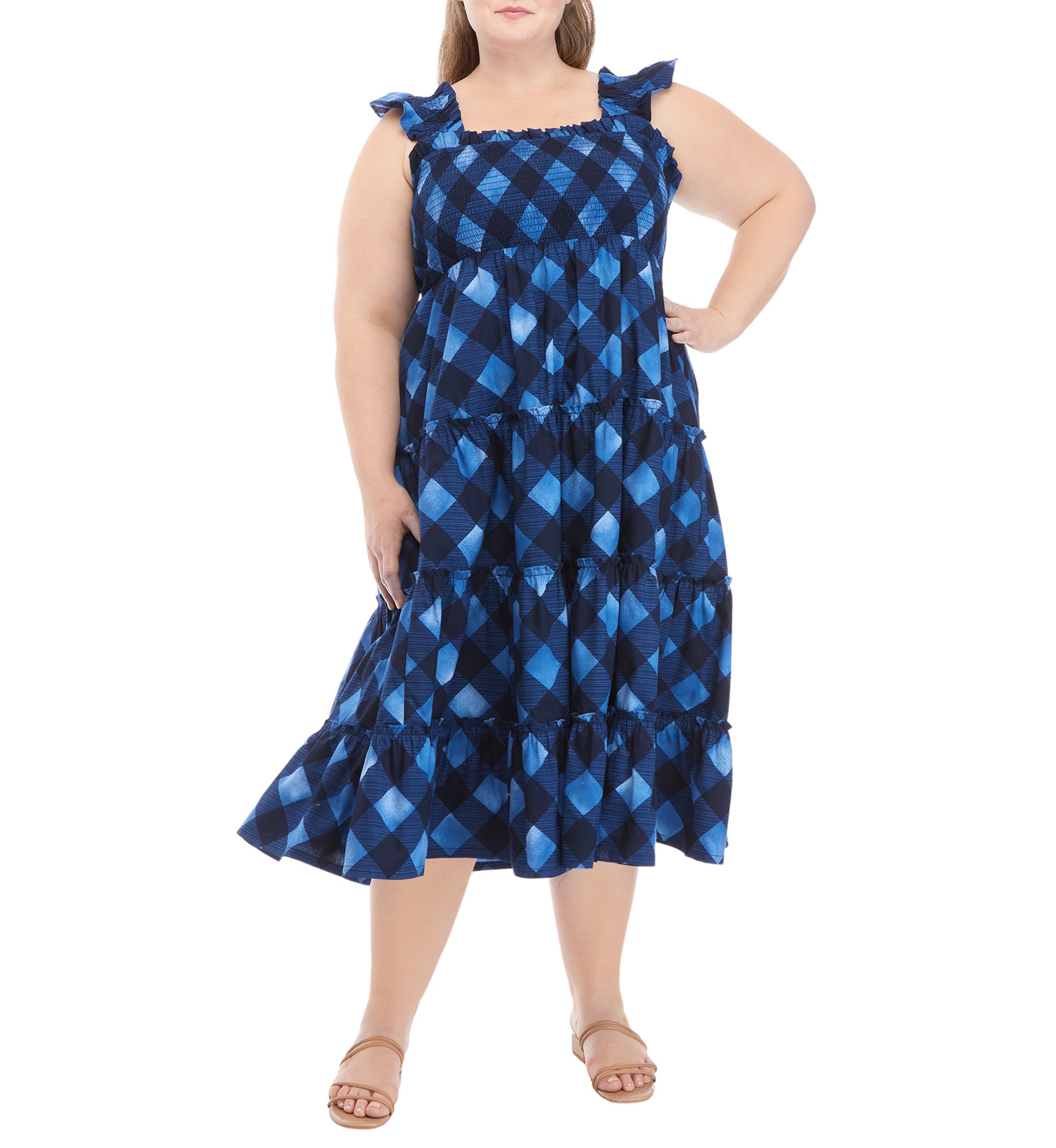 Plus Size Sleeveless Smocked Bodice Dress 