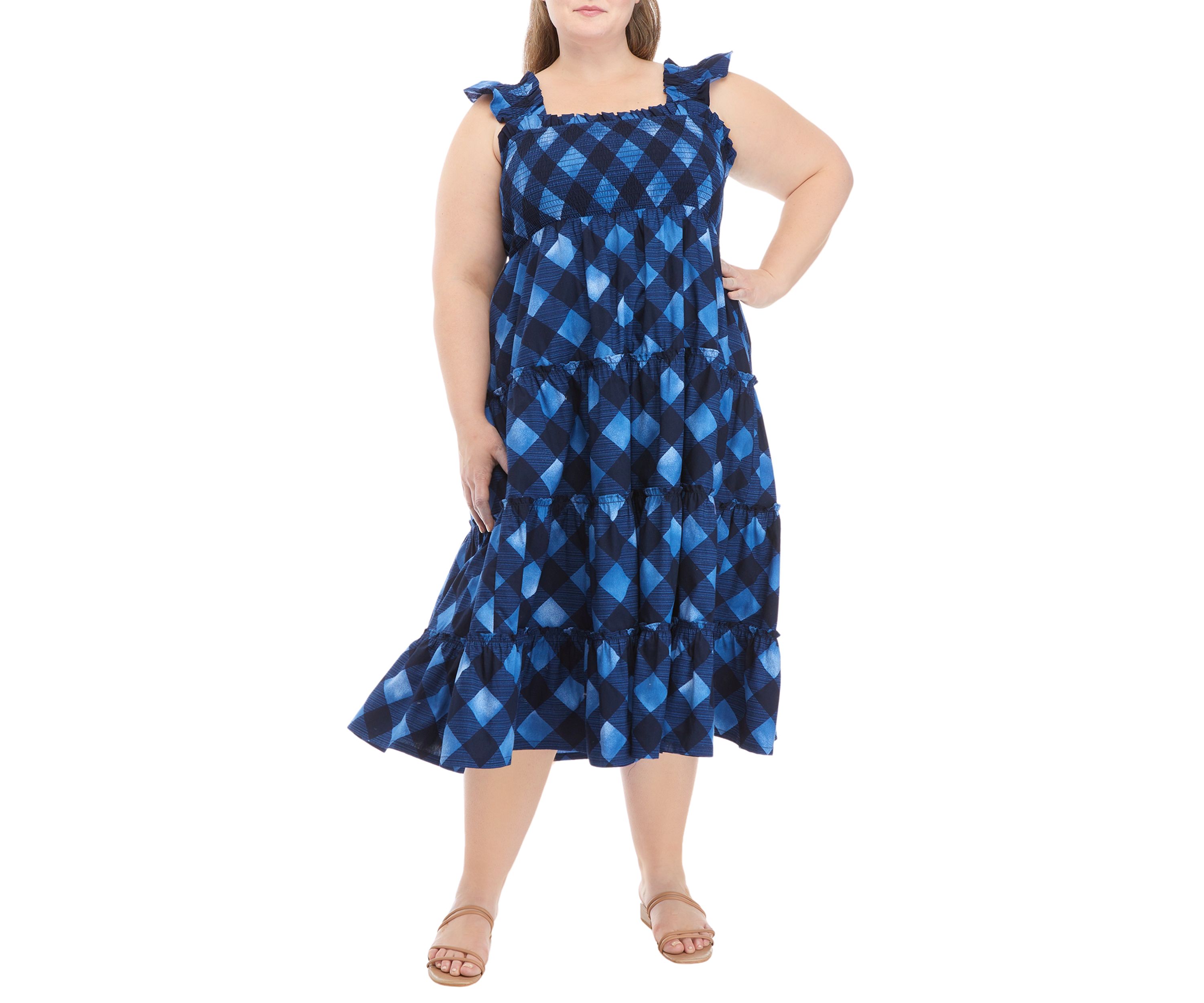 Plus Size Sleeveless Smocked Bodice Dress 