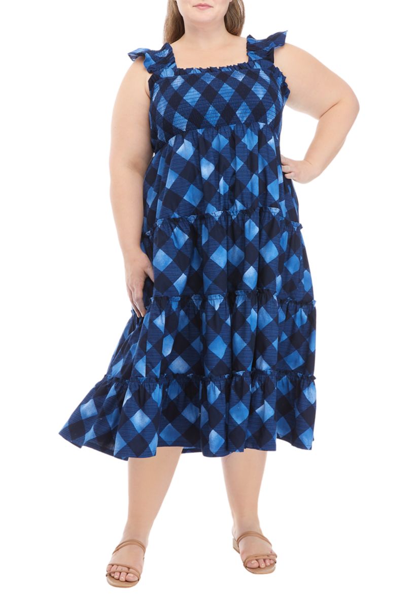 Plus Size Sleeveless Smocked Bodice Dress 