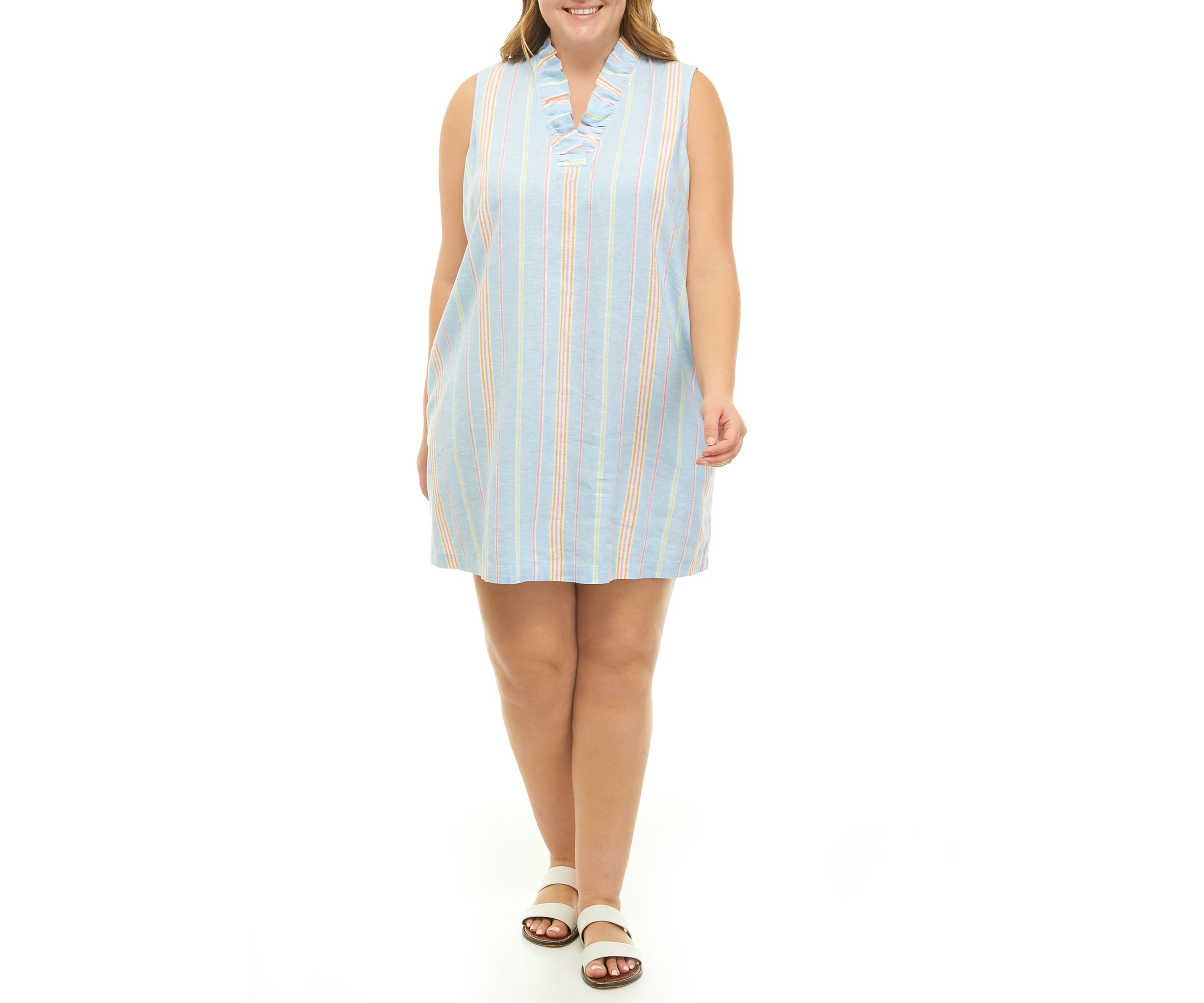 Plus Size Sleeveless Ruffle Neck Dress 