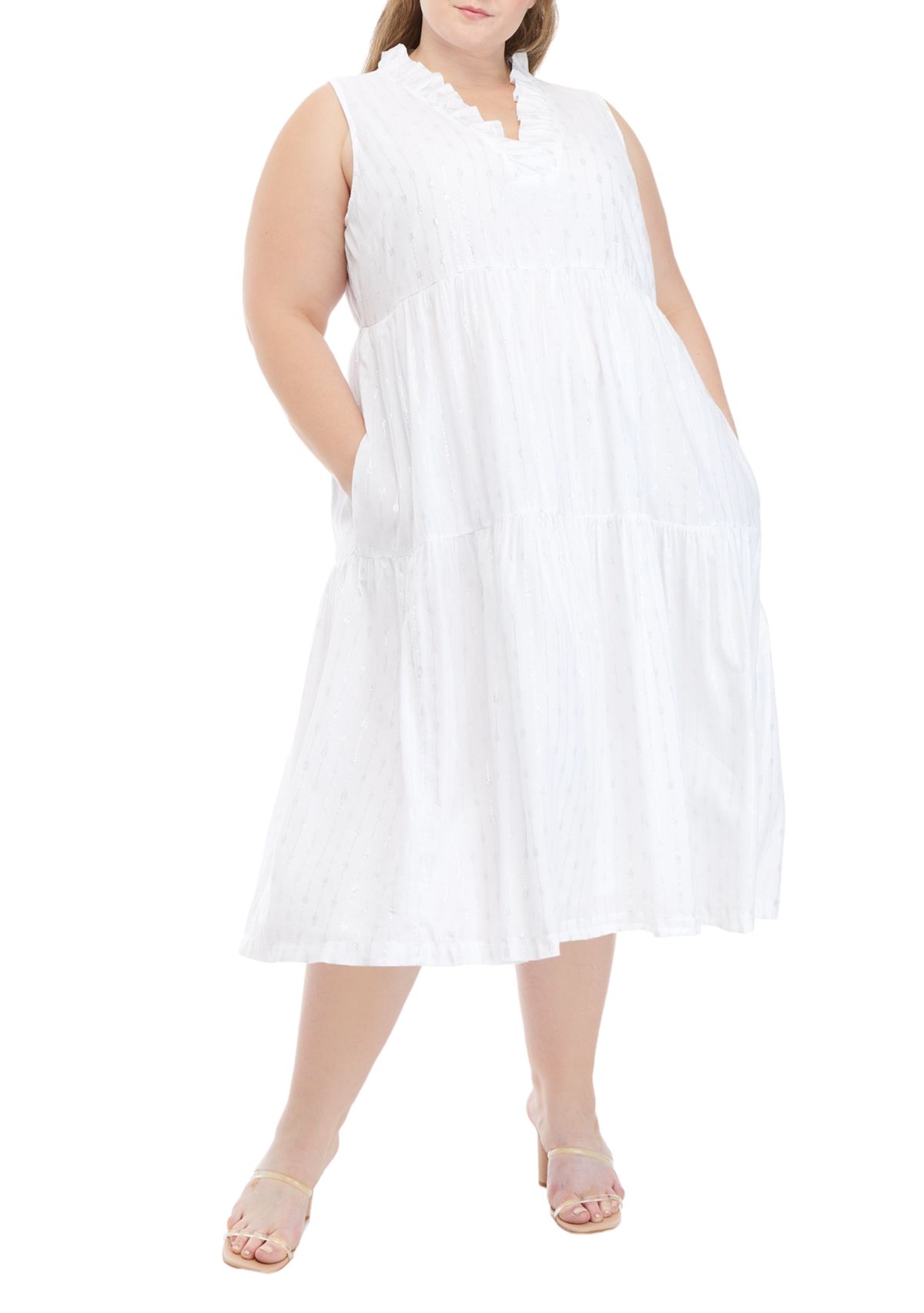 Plus Size Sleeveless Tiered Ruffle Neck Dress