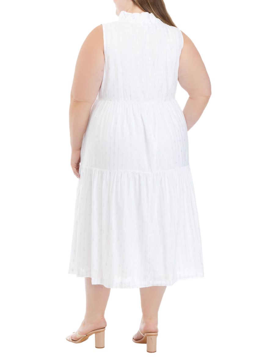 Plus Size Sleeveless Tiered Ruffle Neck Dress