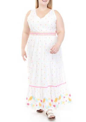 Crown & Ivy Women's Plus Size Sleeveless Tie Back Maxi Dress, White, 14W