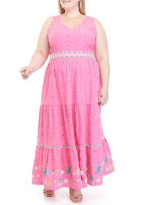 Crown & Ivy Women's Plus Size Sleeveless Tie Back Maxi Dress, Pink, 14W