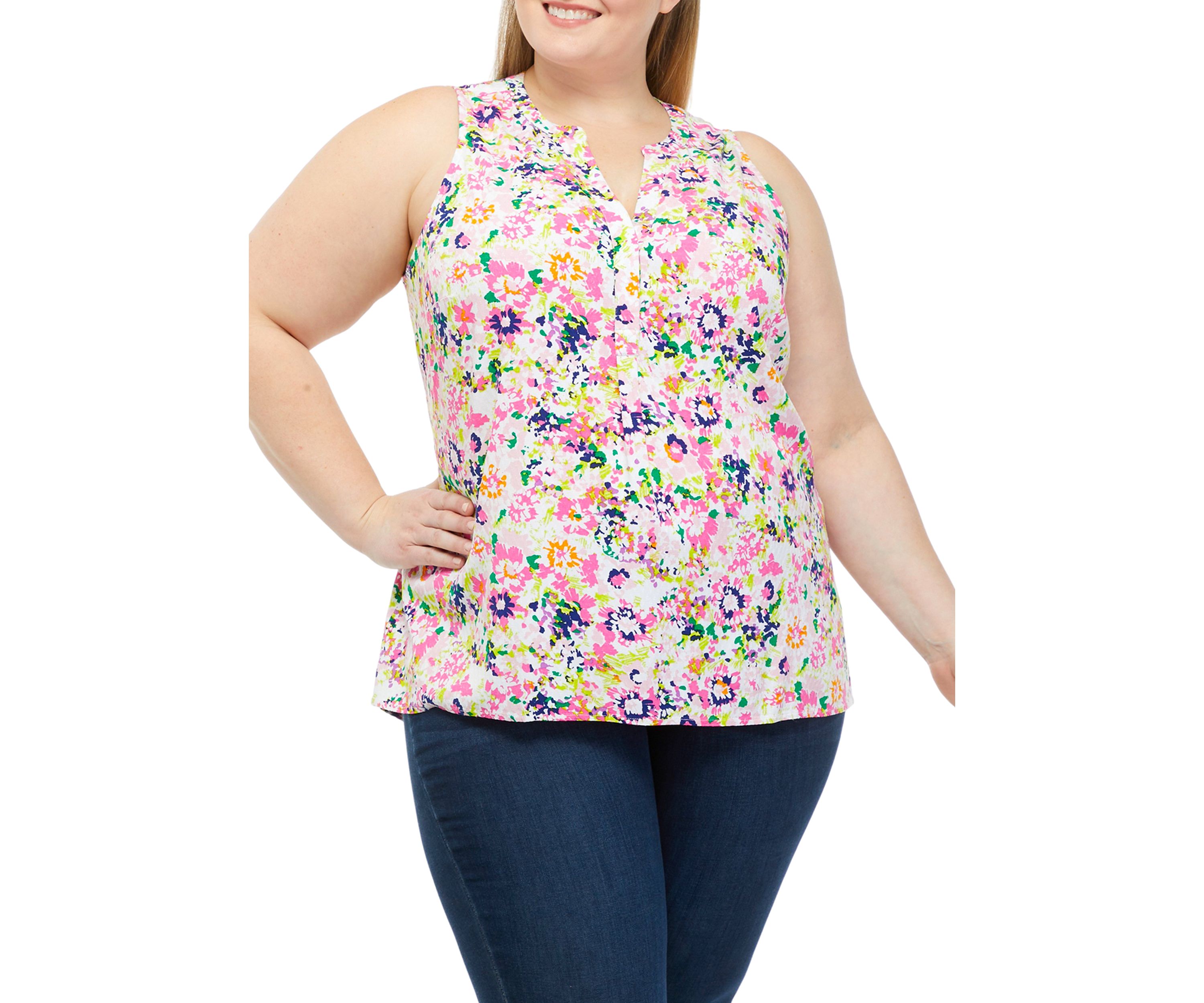 Plus Size Printed Sleeveless Peasant Top