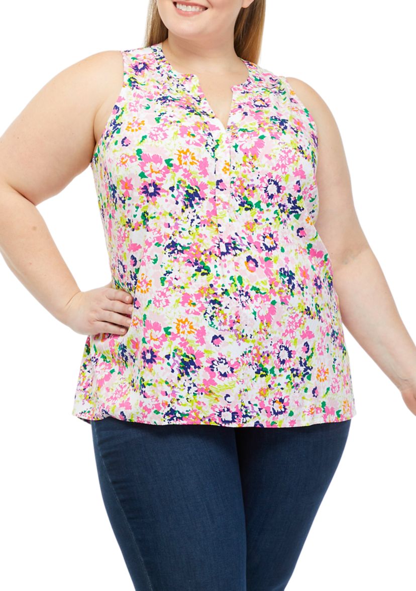 Plus Size Printed Sleeveless Peasant Top