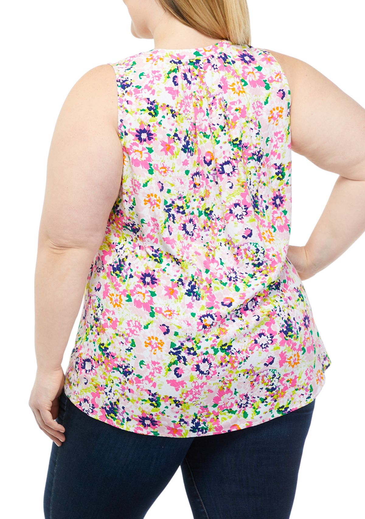 Plus Size Printed Sleeveless Peasant Top