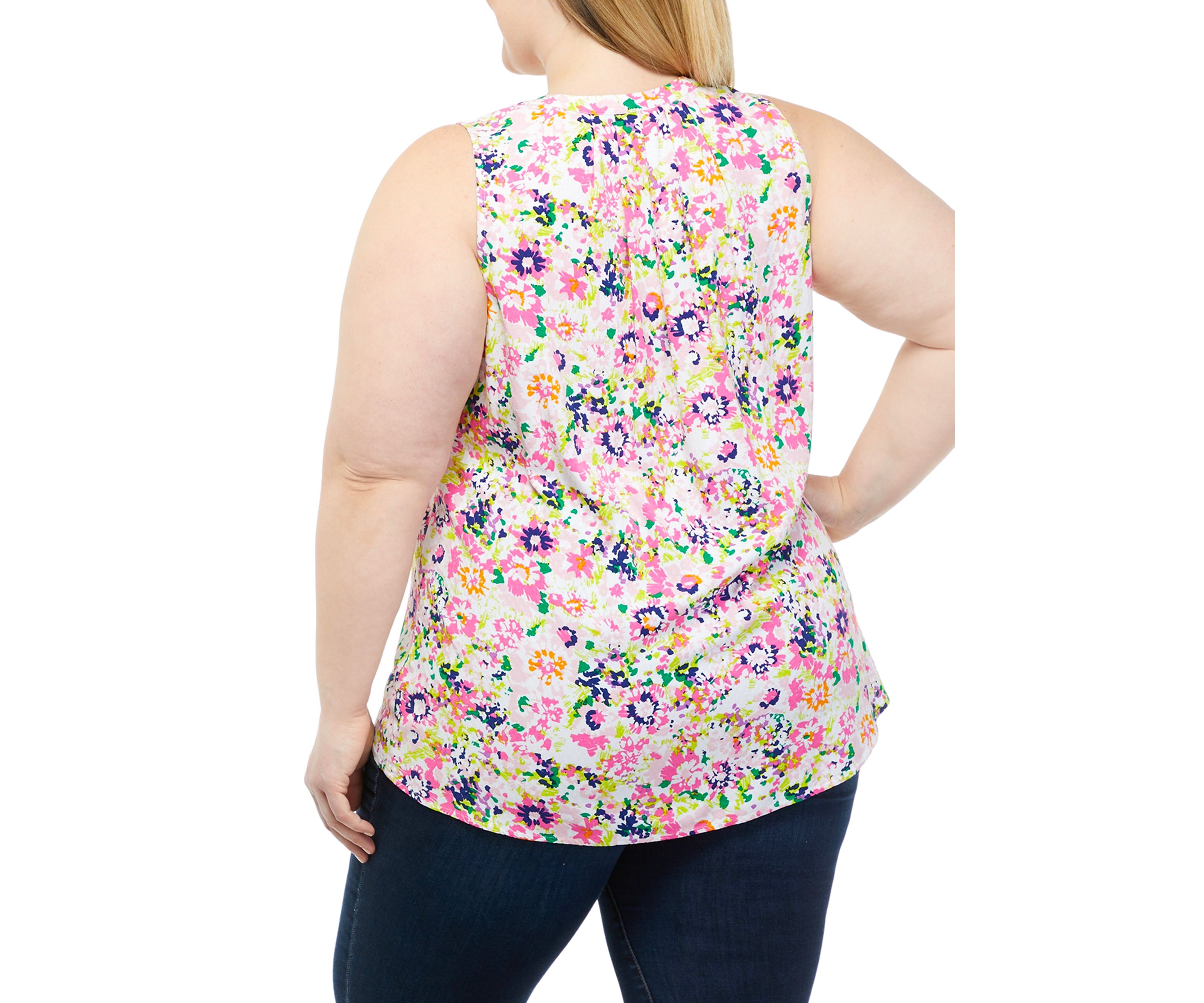 Plus Size Printed Sleeveless Peasant Top