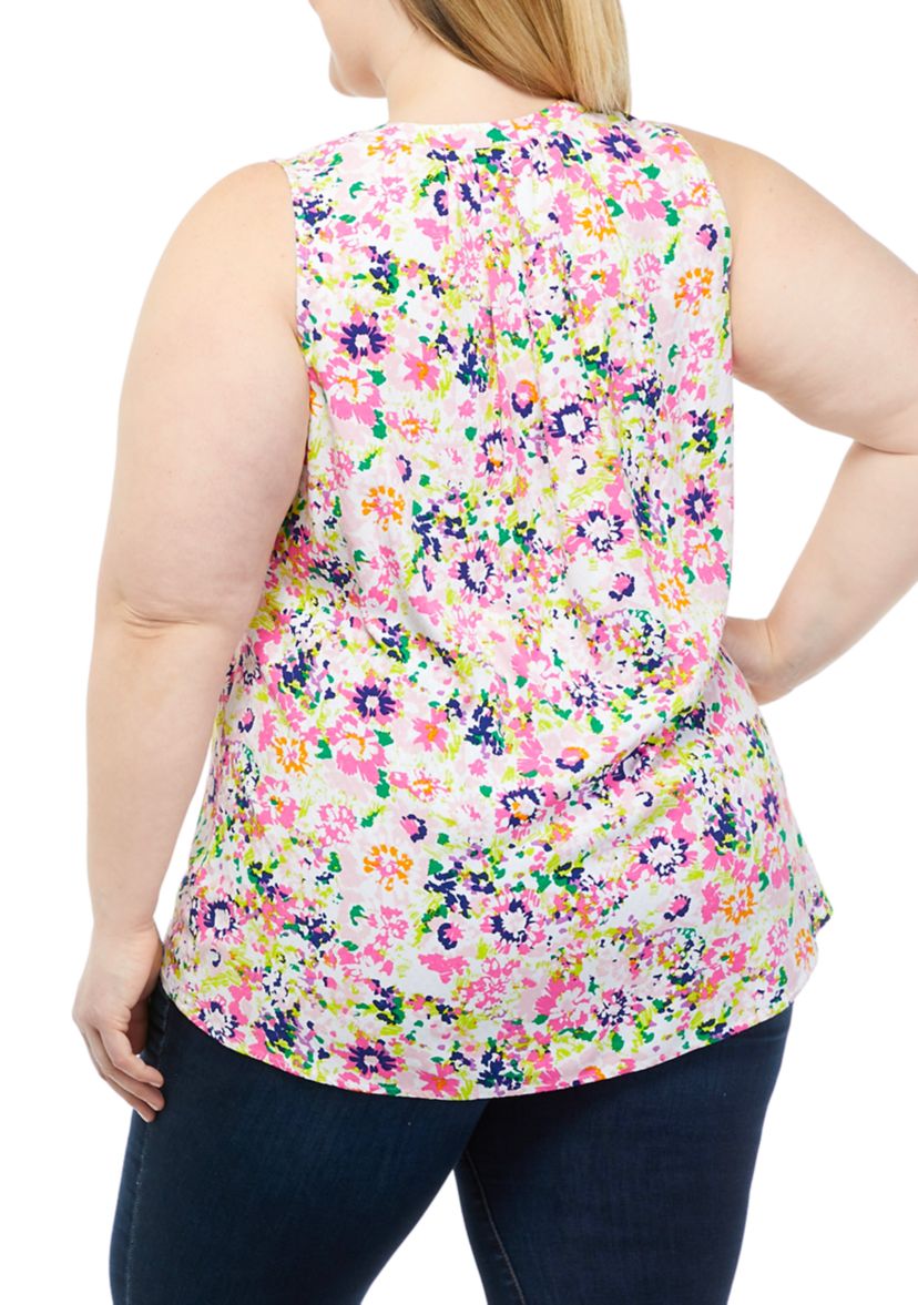 Plus Size Printed Sleeveless Peasant Top