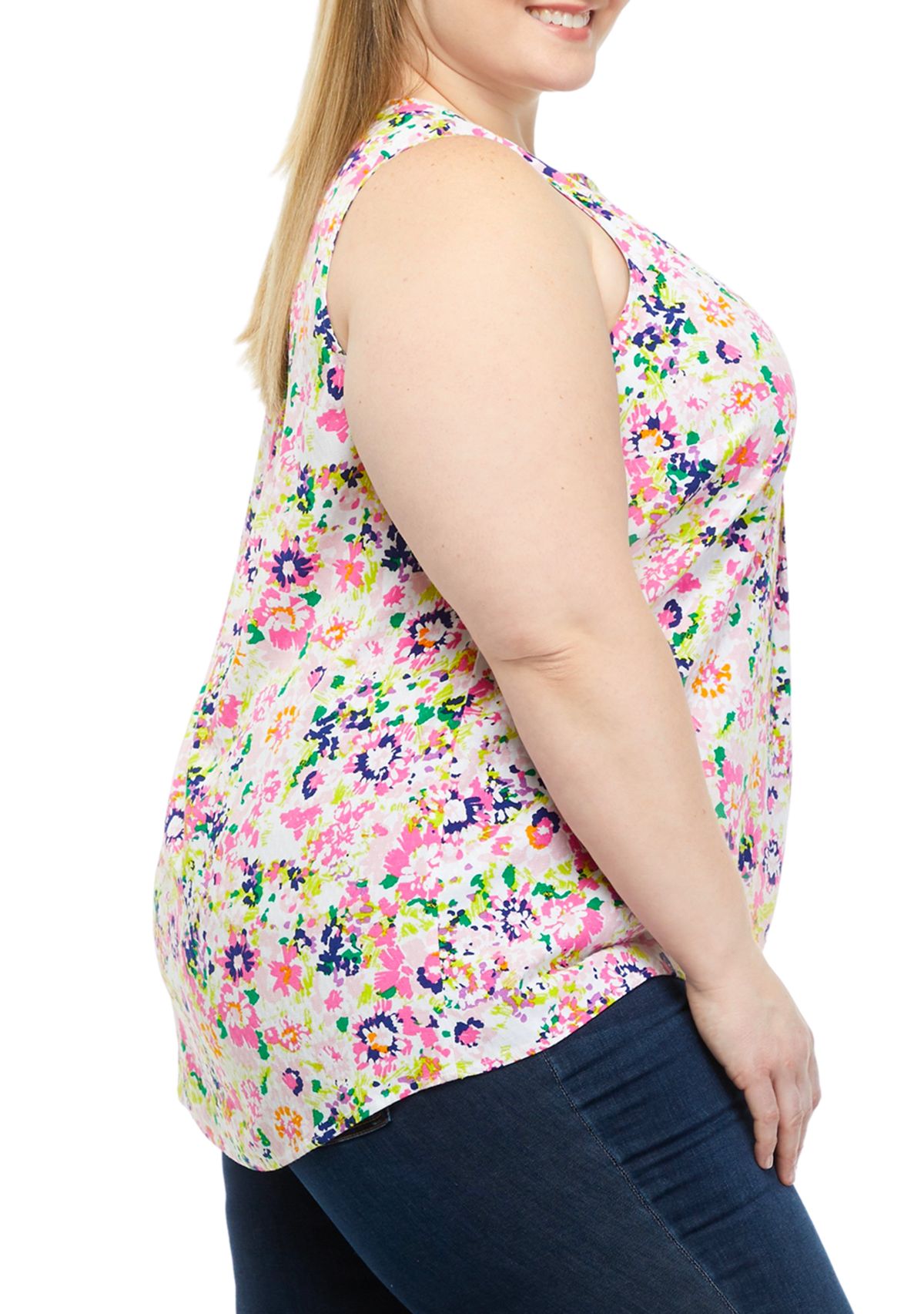 Plus Size Printed Sleeveless Peasant Top