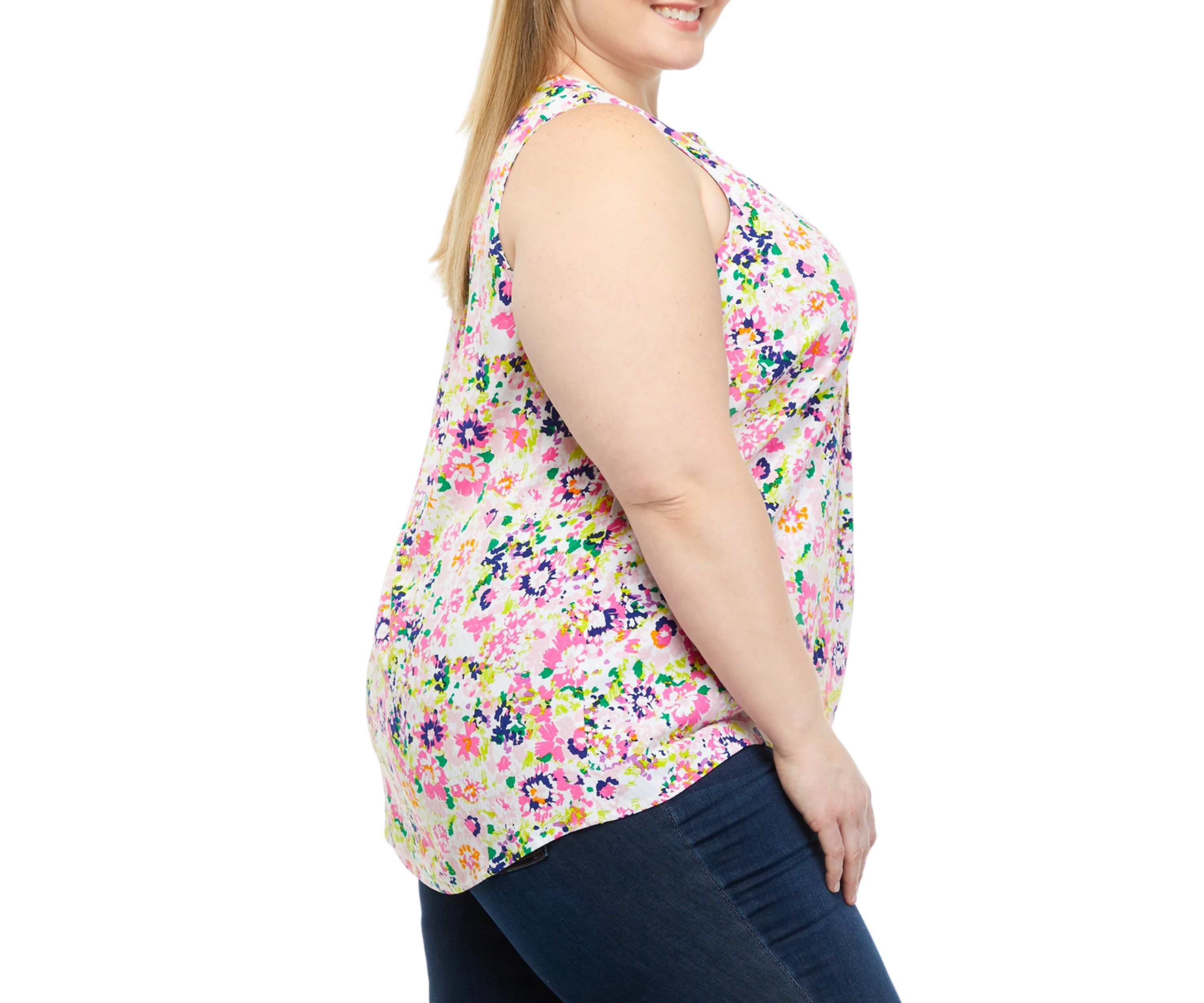 Plus Size Printed Sleeveless Peasant Top