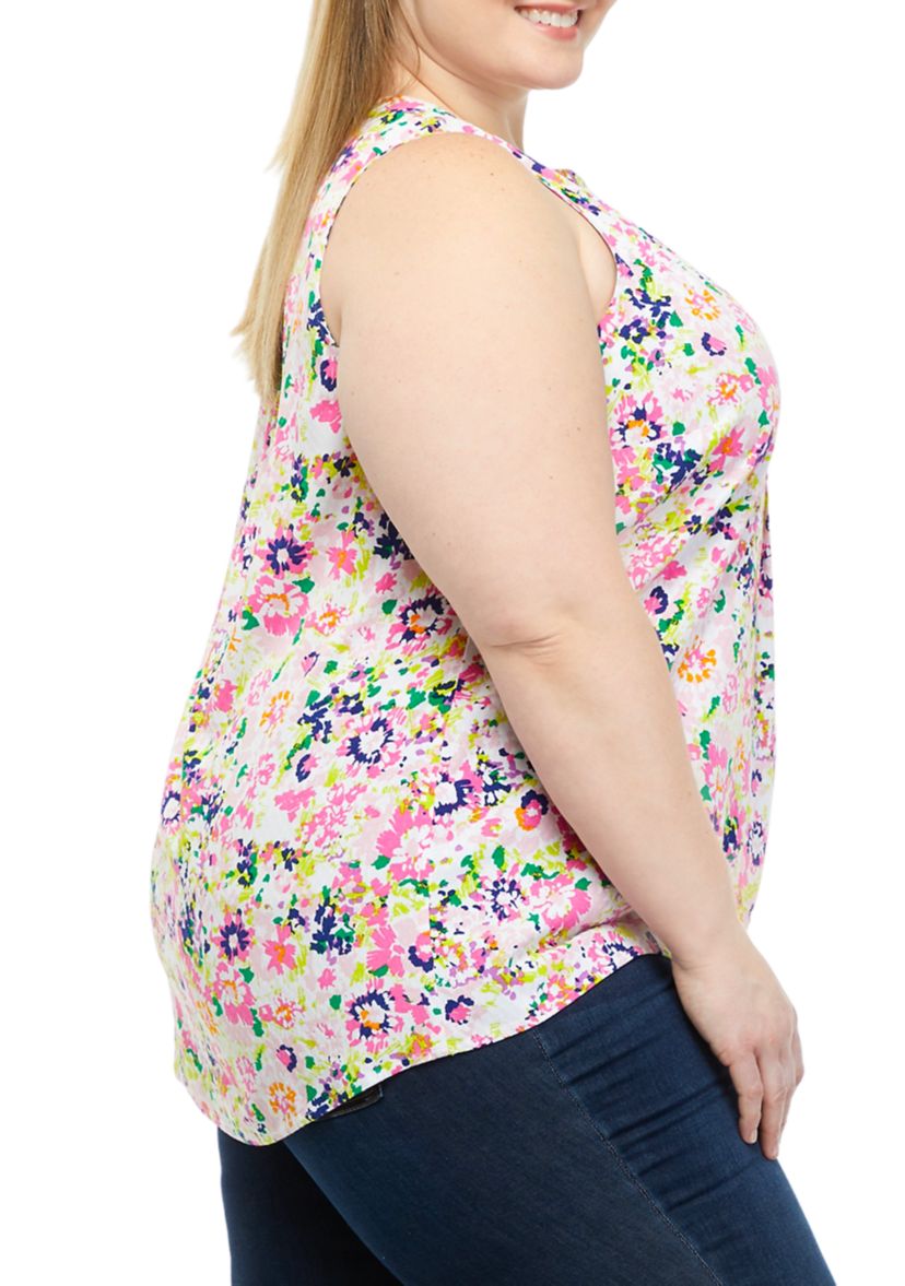 Plus Size Printed Sleeveless Peasant Top