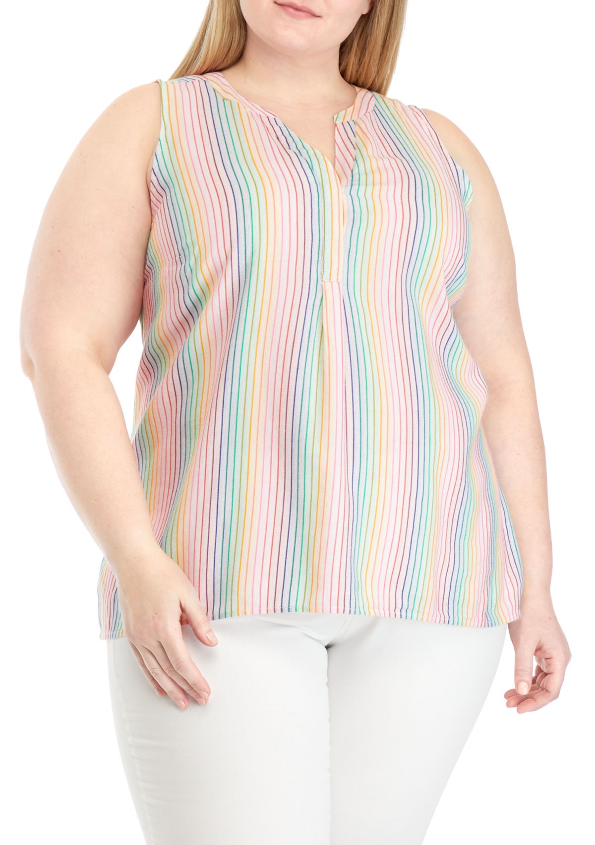 Plus Size Rainbow Stripe Sleeveless Peasant Top 