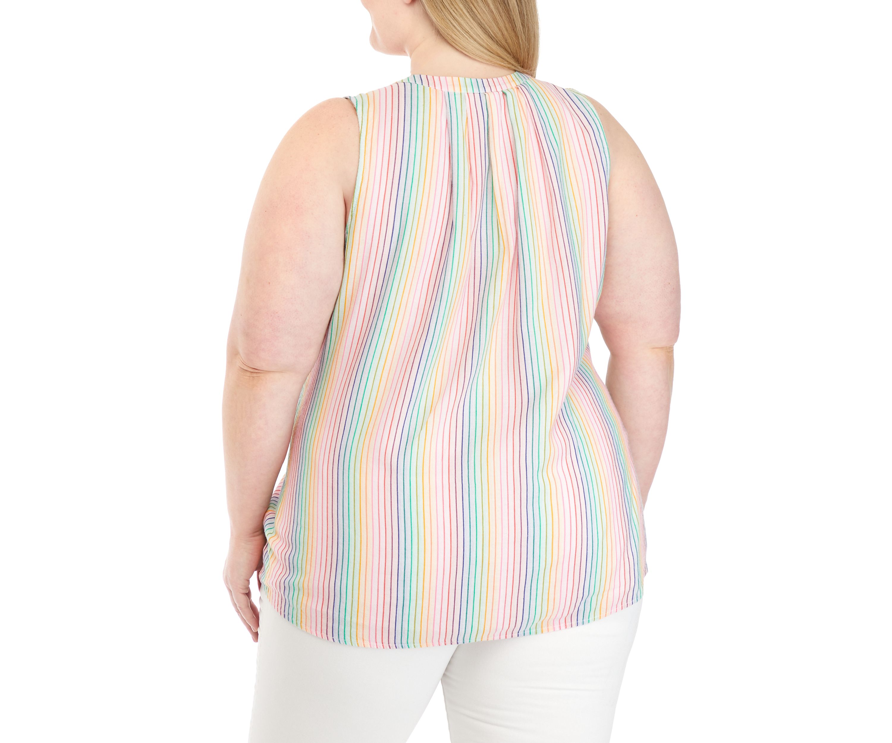 Plus Size Rainbow Stripe Sleeveless Peasant Top 