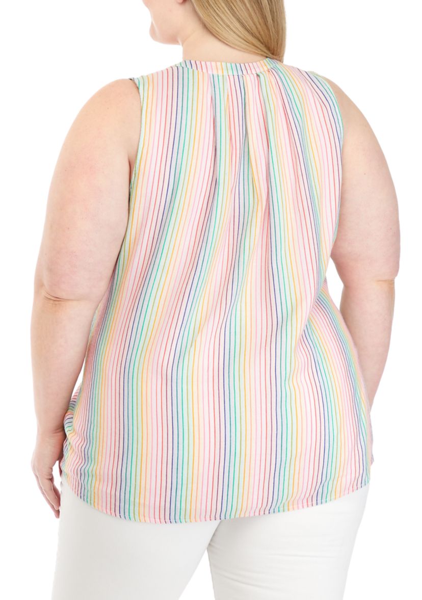 Plus Size Rainbow Stripe Sleeveless Peasant Top 