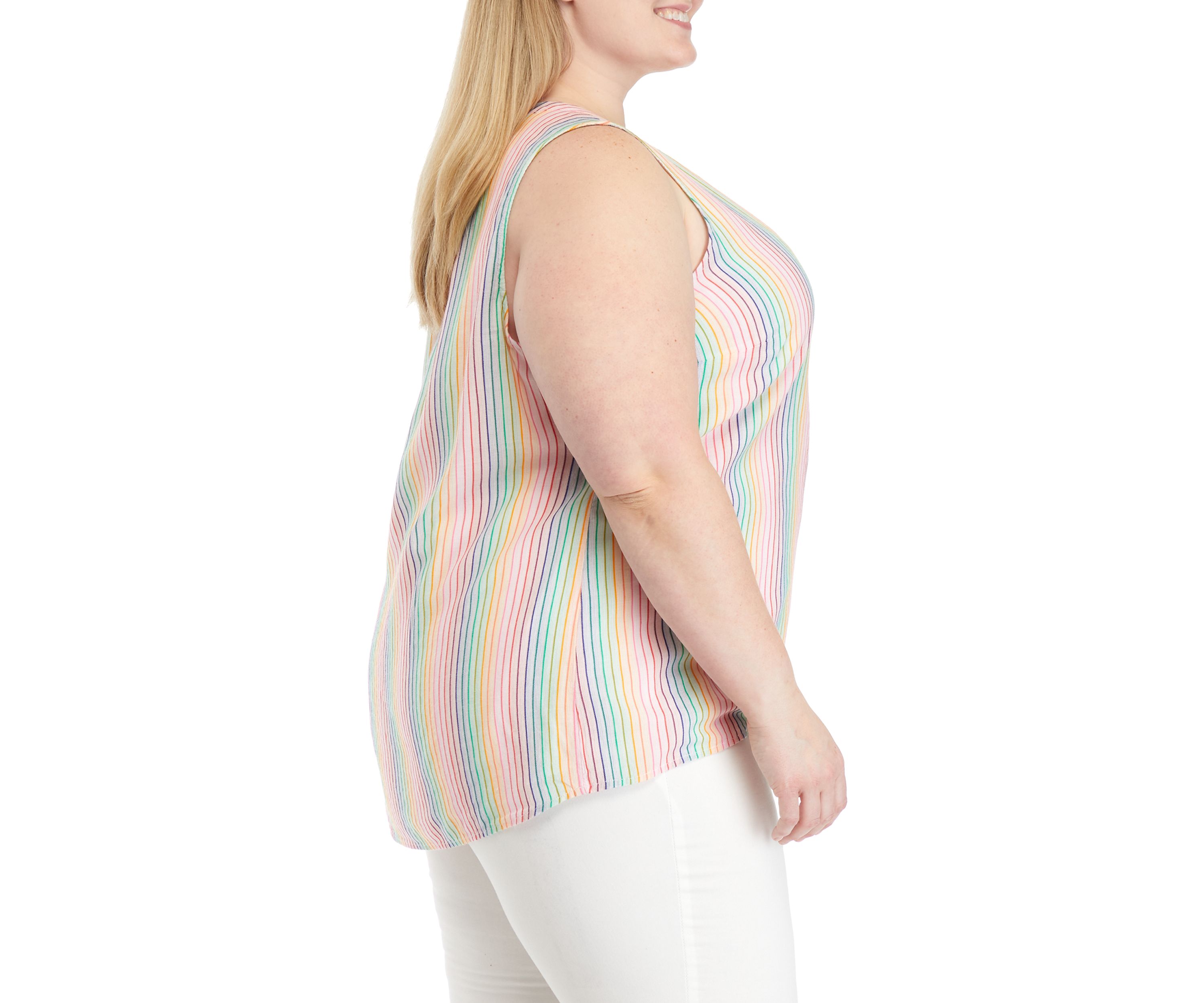 Plus Size Rainbow Stripe Sleeveless Peasant Top 