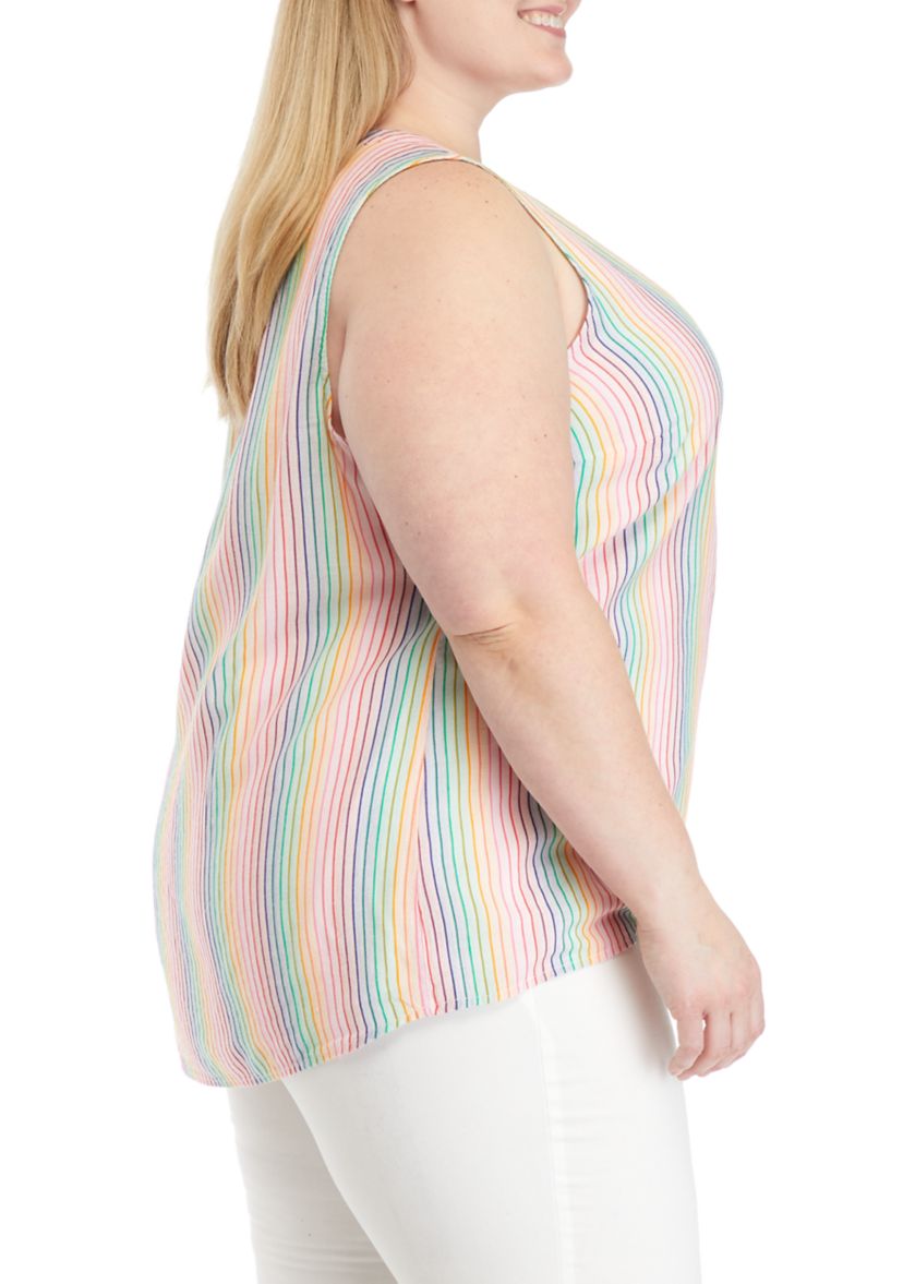 Plus Size Rainbow Stripe Sleeveless Peasant Top 