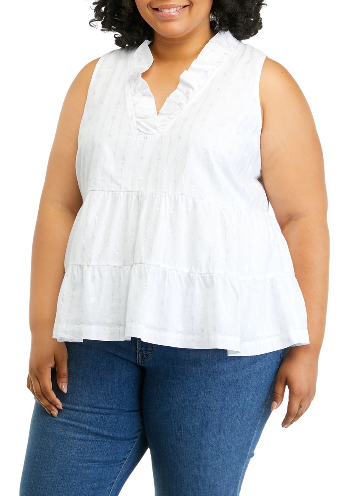 Plus Size Sleeveless Tiered Ruffle Neck Top