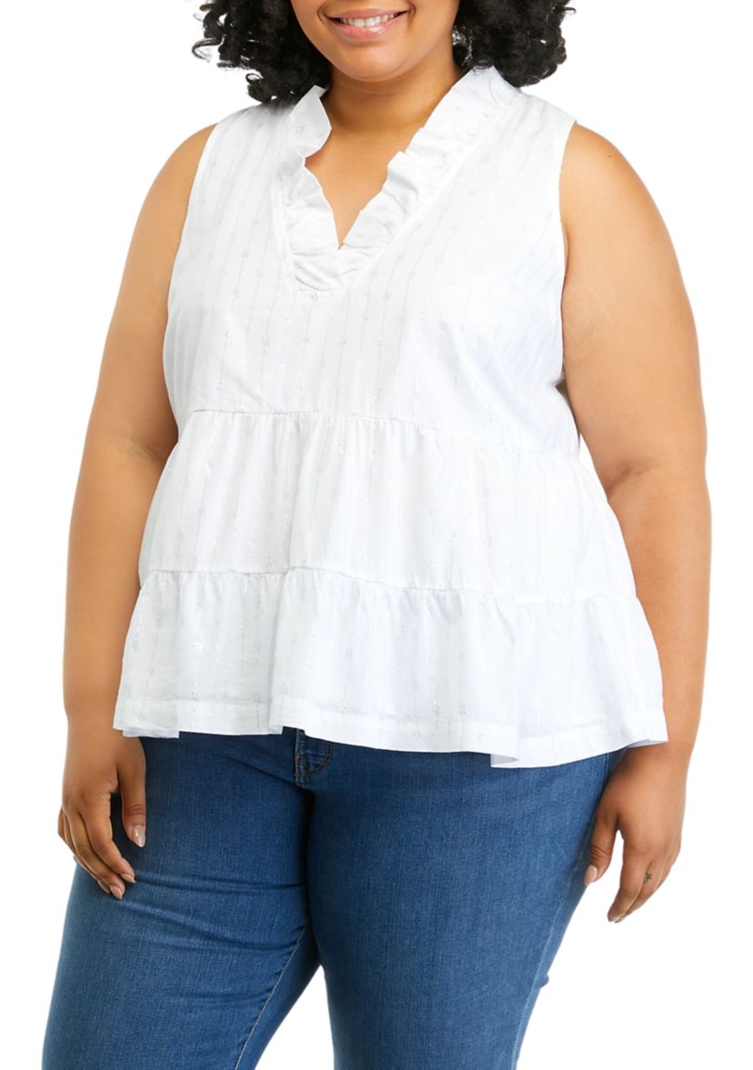 Plus Size Sleeveless Tiered Ruffle Neck Top