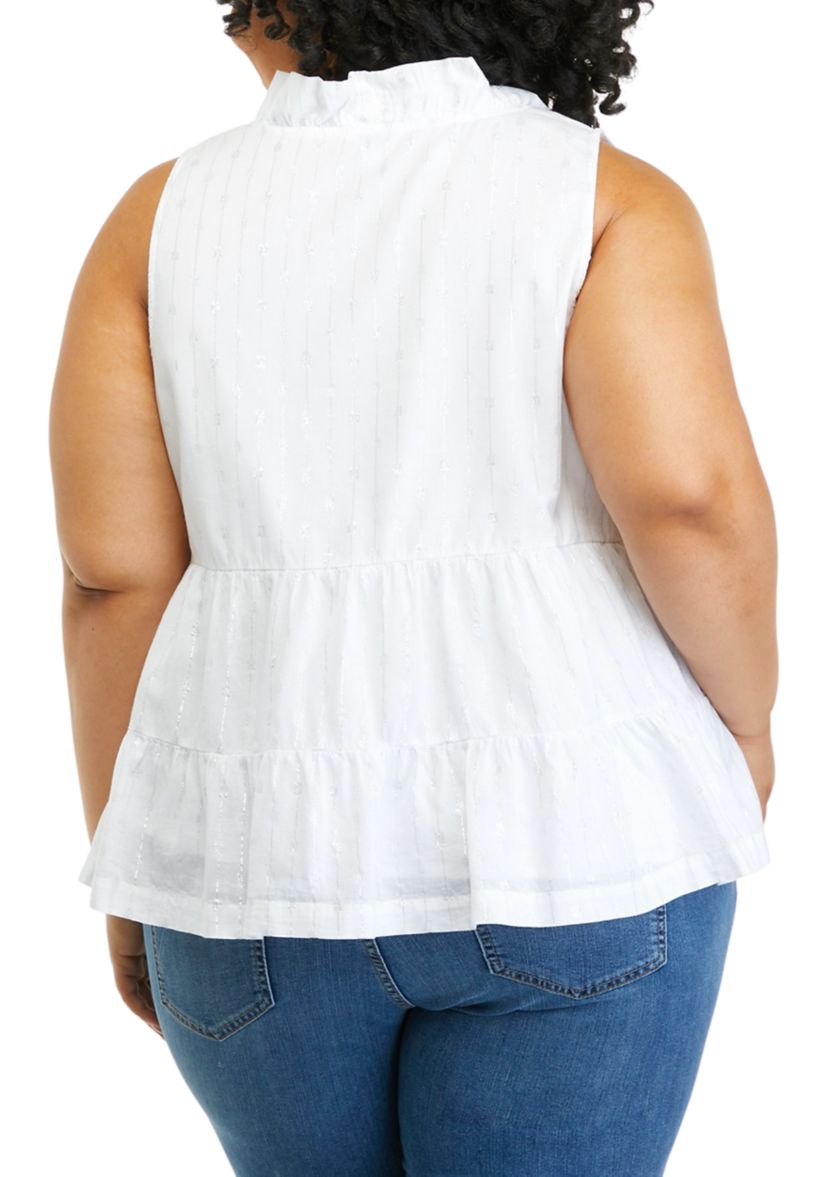 Plus Size Sleeveless Tiered Ruffle Neck Top
