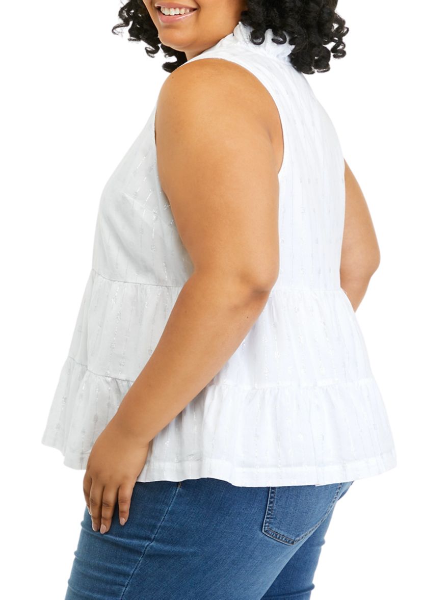Plus Size Sleeveless Tiered Ruffle Neck Top