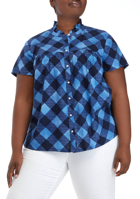 Crown & Ivy™ Plus Size Short Sleeve Gingham