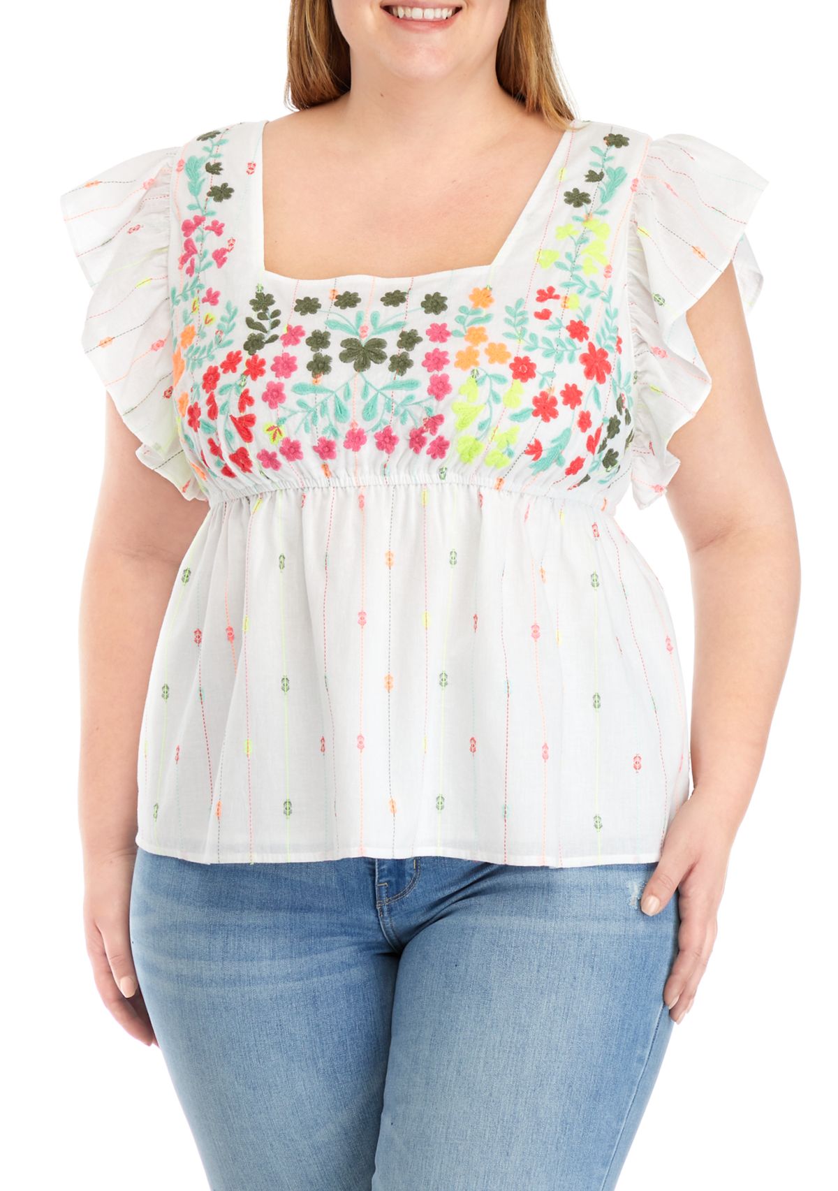 Plus Size Embroidered Bodice Top