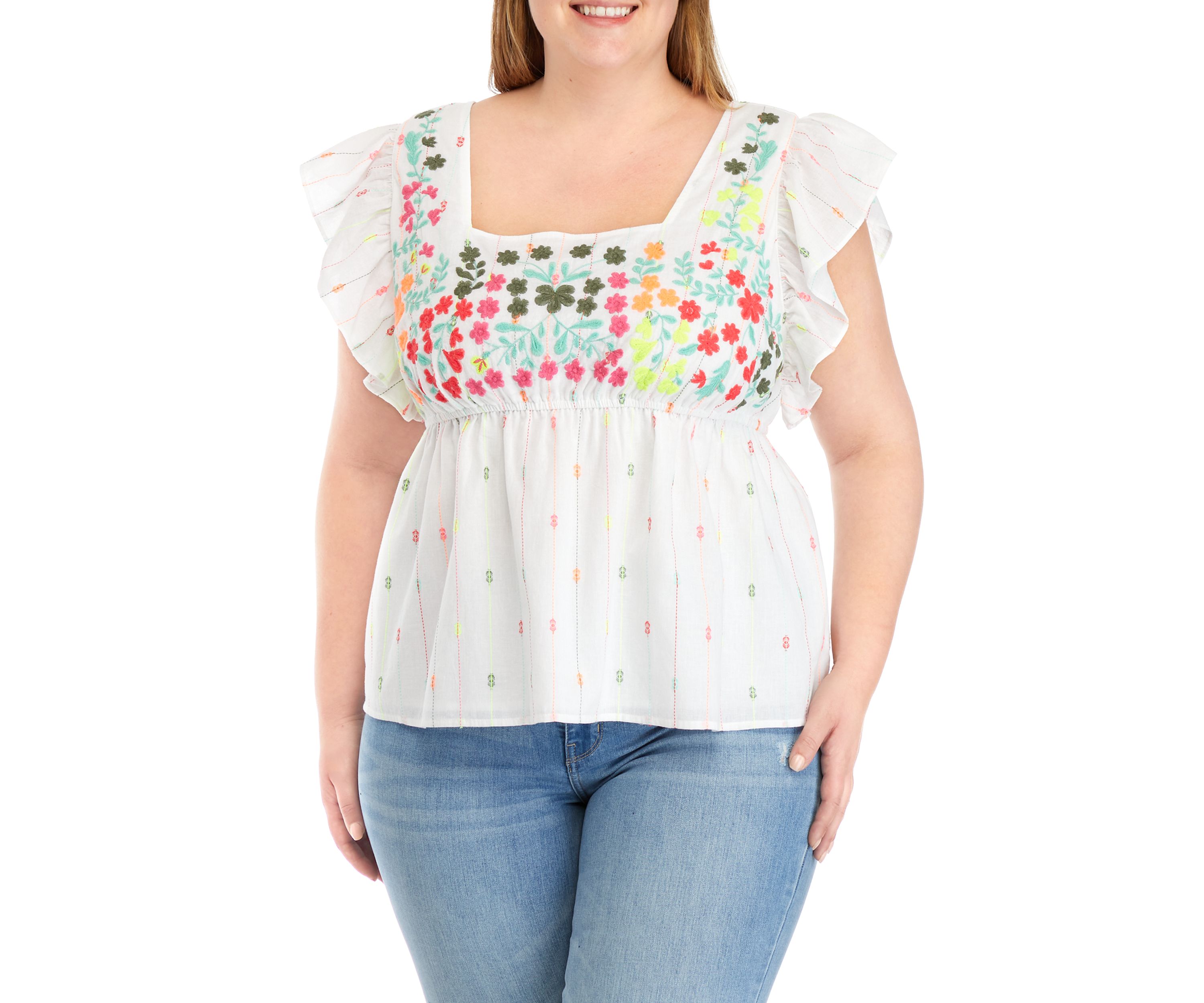 Plus Size Embroidered Bodice Top