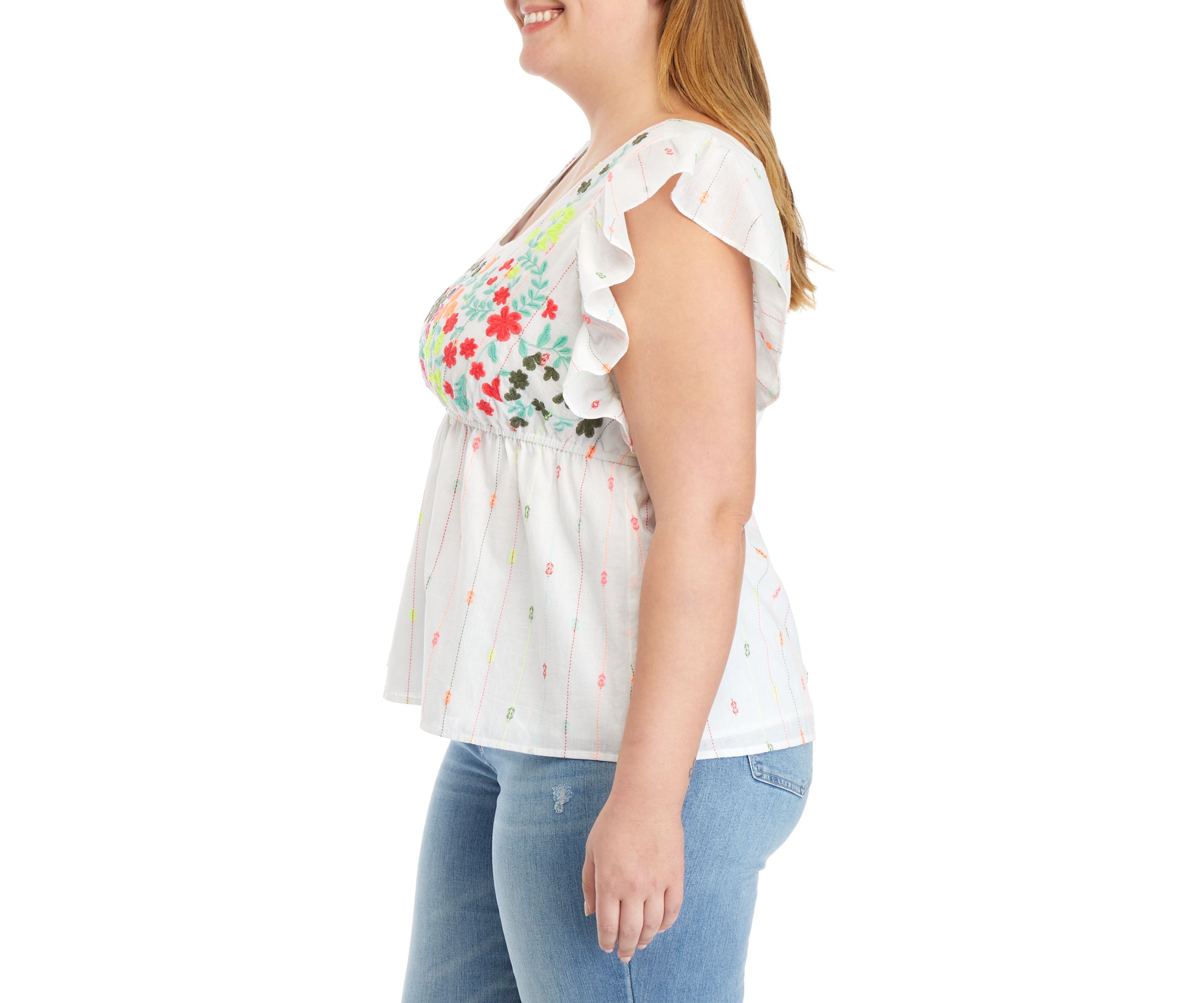Plus Size Embroidered Bodice Top