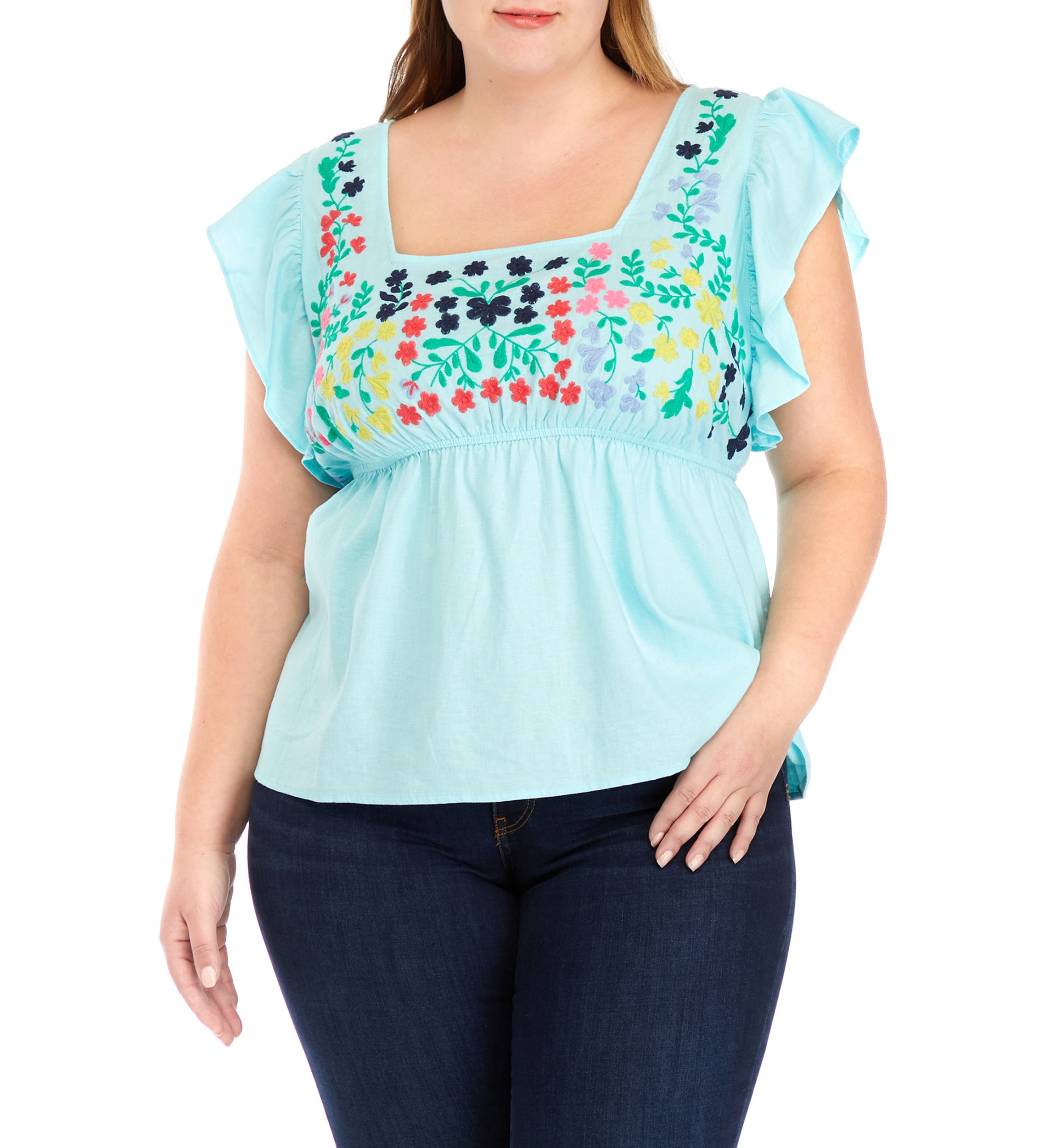 Plus Size Embroidered Bodice Top 