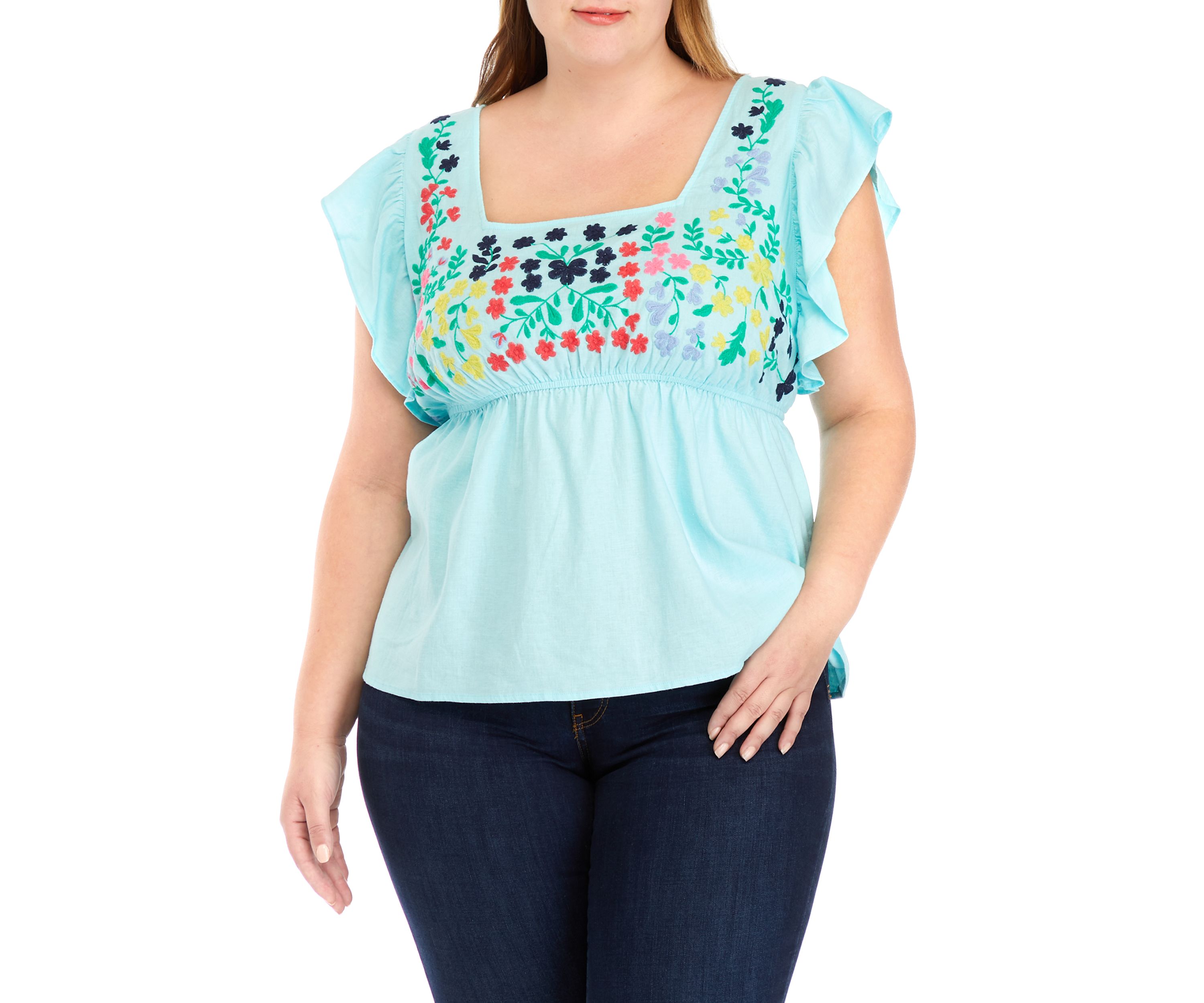 Plus Size Embroidered Bodice Top 