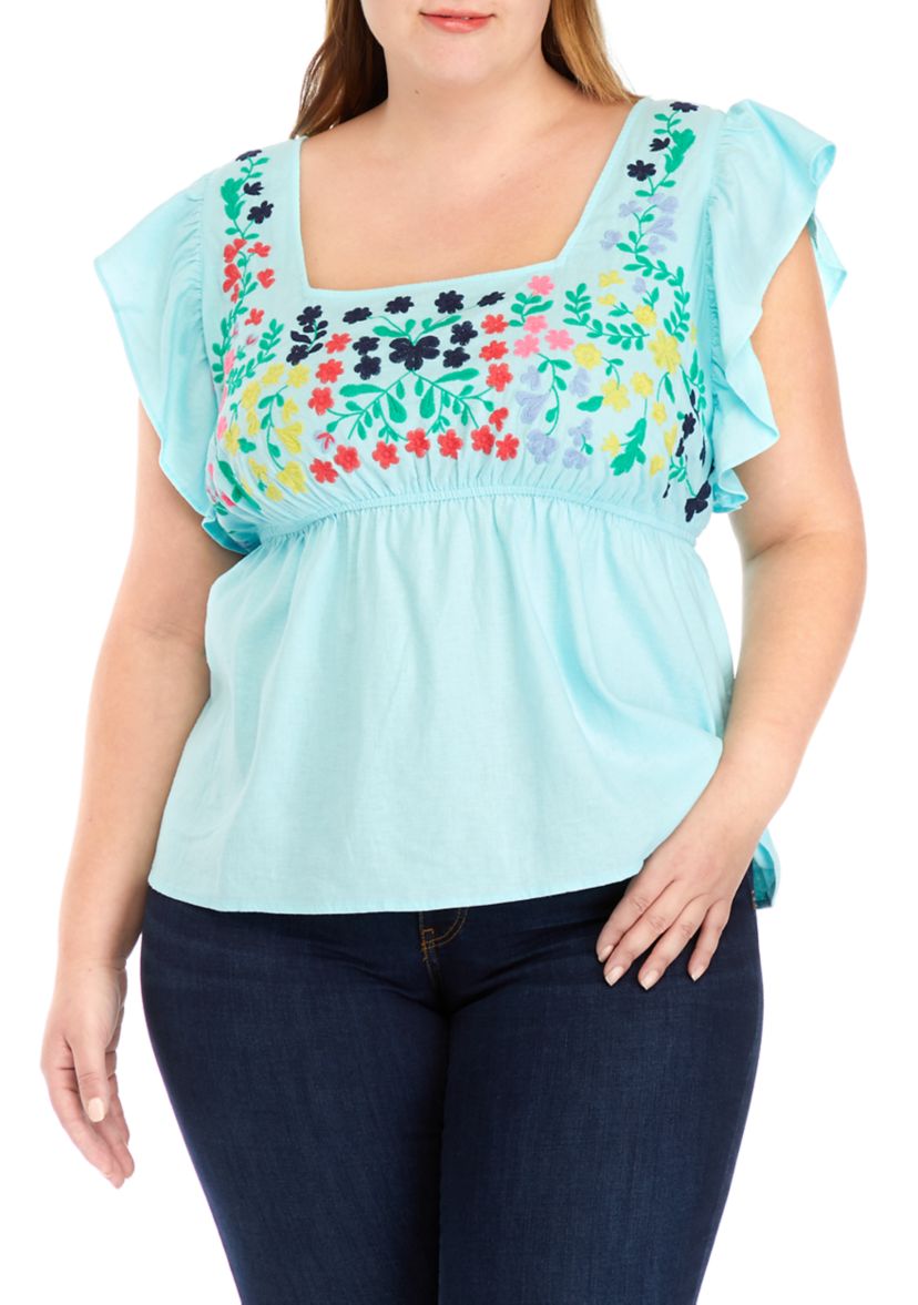 Plus Size Embroidered Bodice Top 