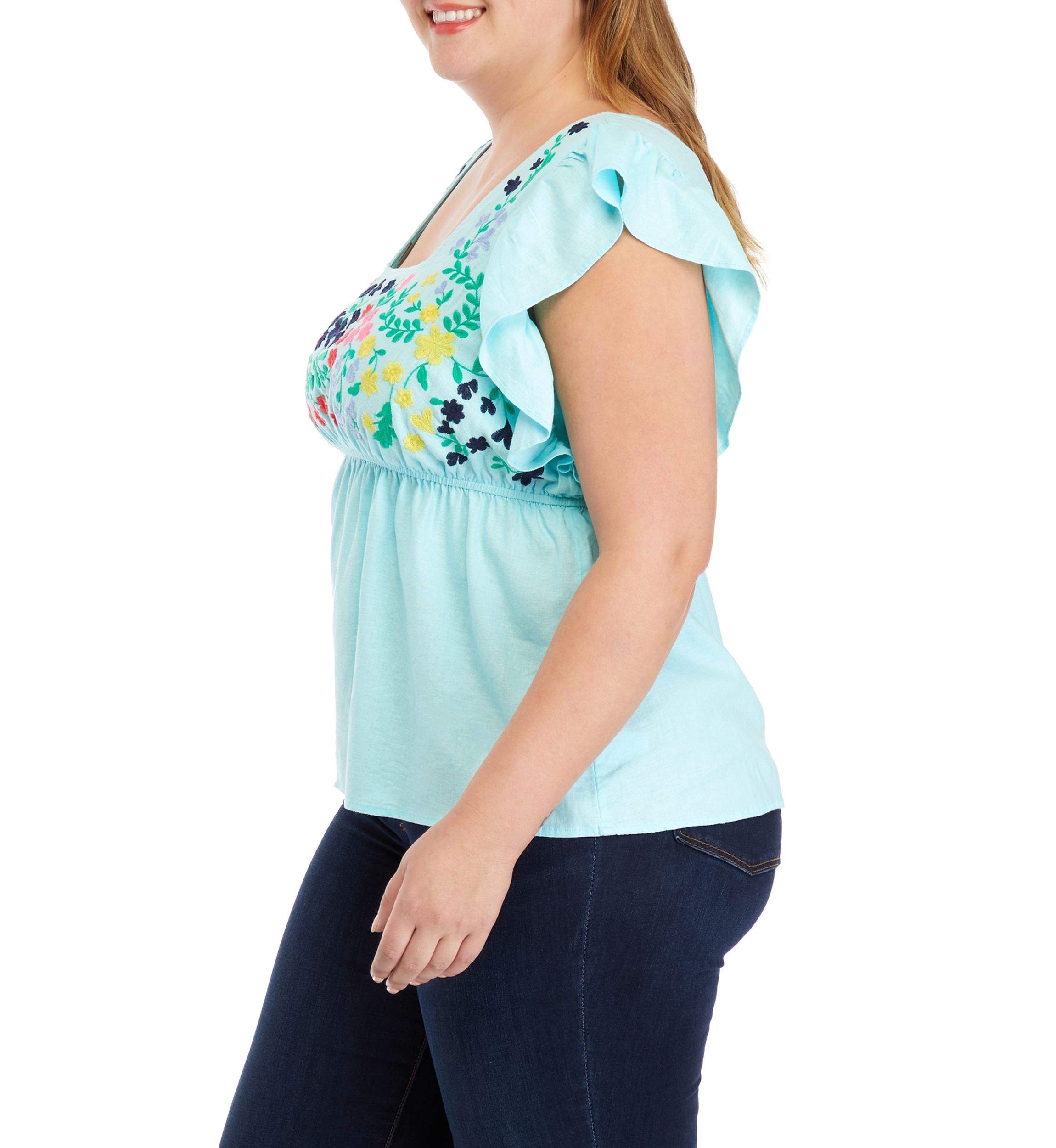 Plus Size Embroidered Bodice Top 