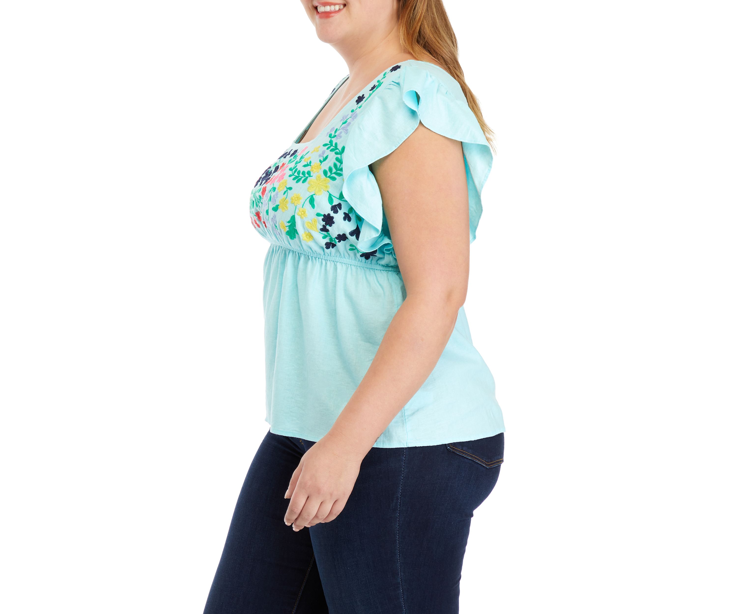 Plus Size Embroidered Bodice Top 