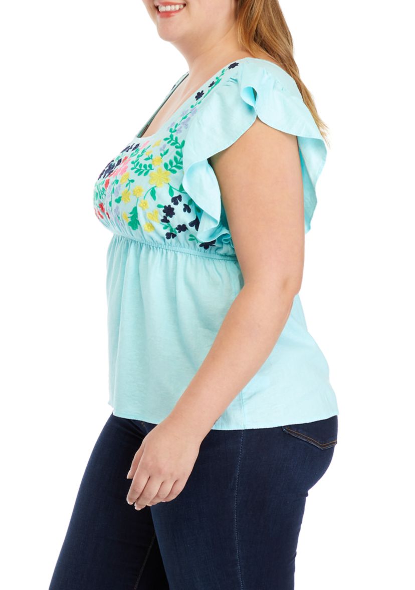 Plus Size Embroidered Bodice Top 