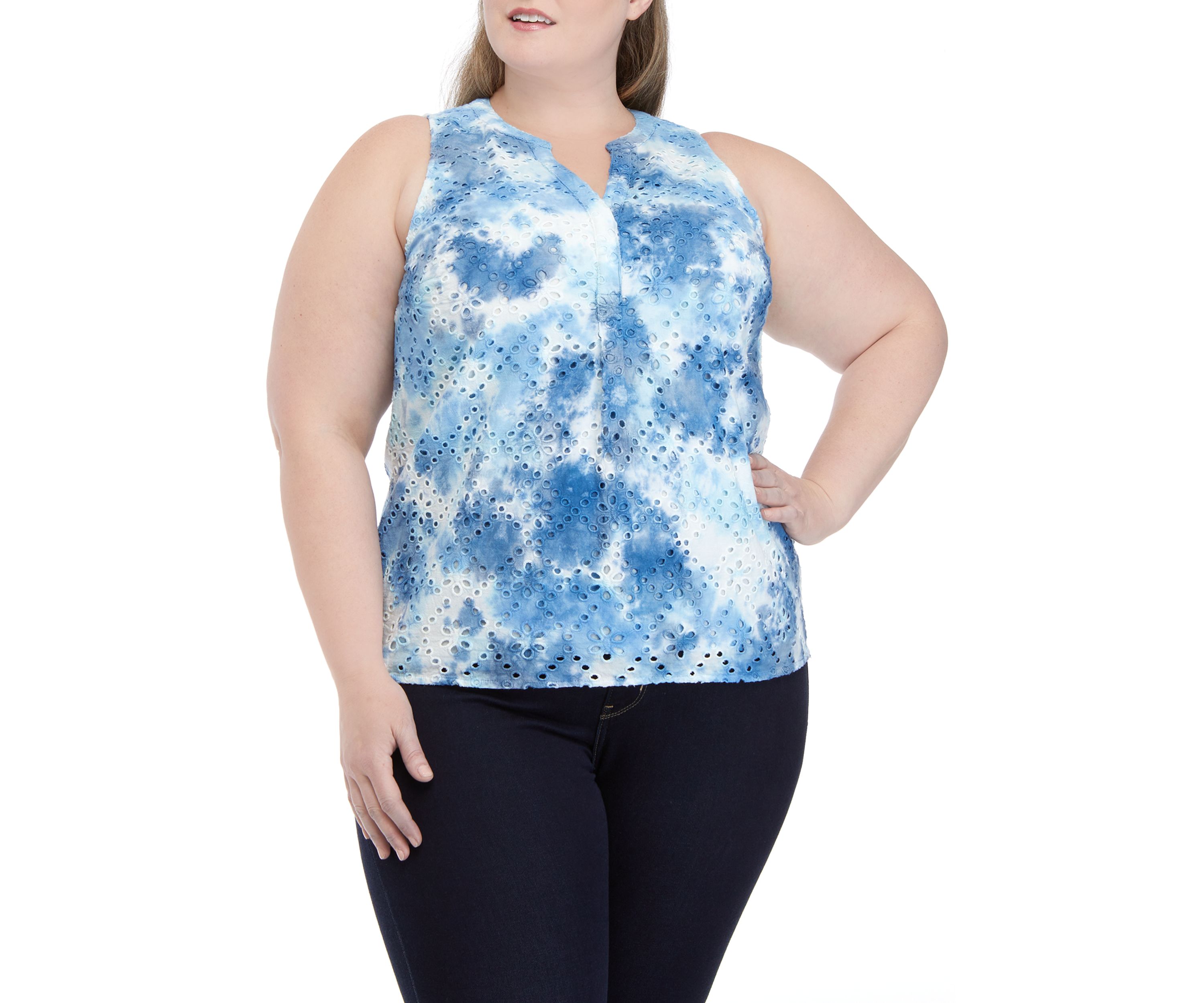 Plus Size Sleeveless Tie Dye Eyelet Top
