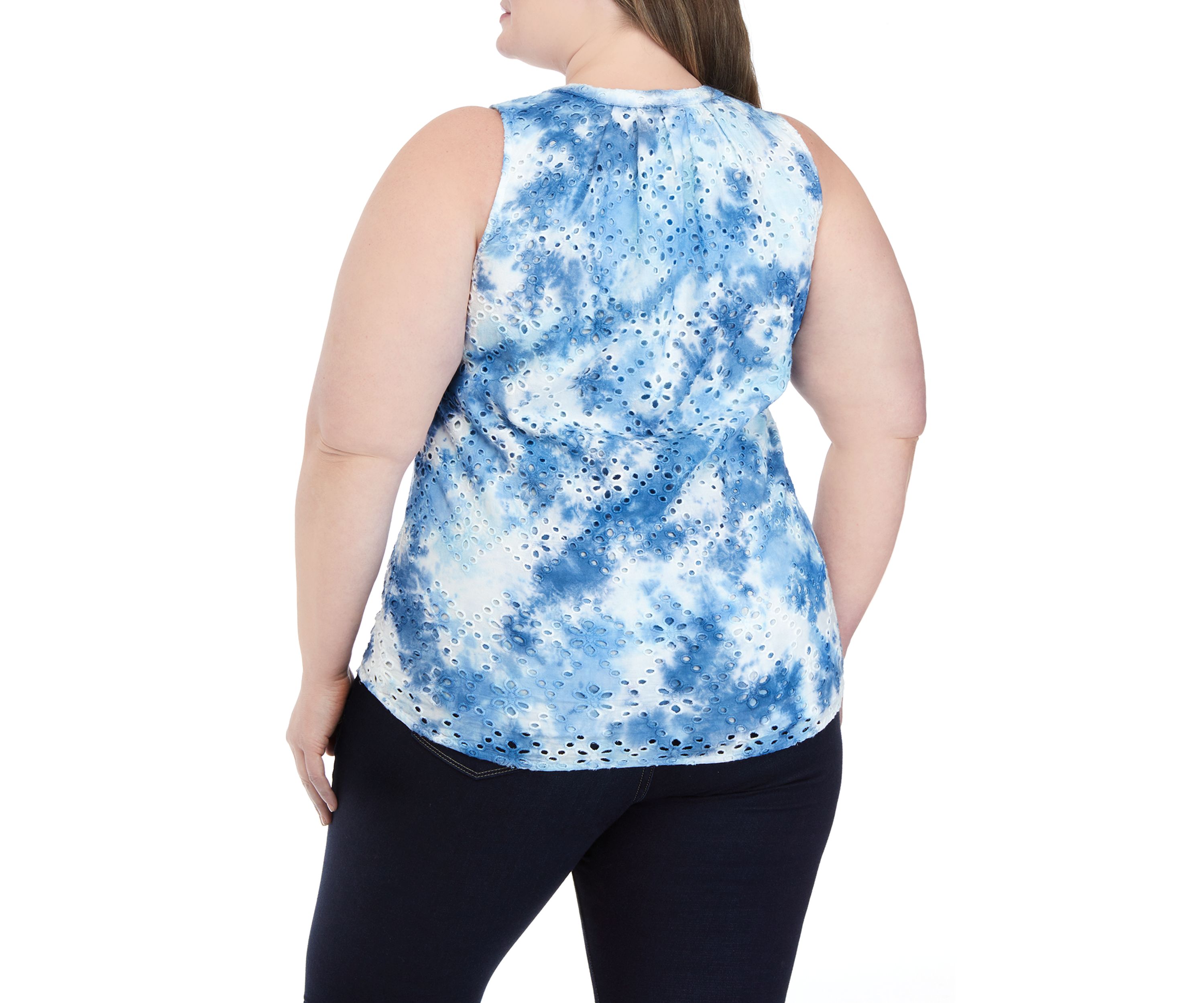 Plus Size Sleeveless Tie Dye Eyelet Top