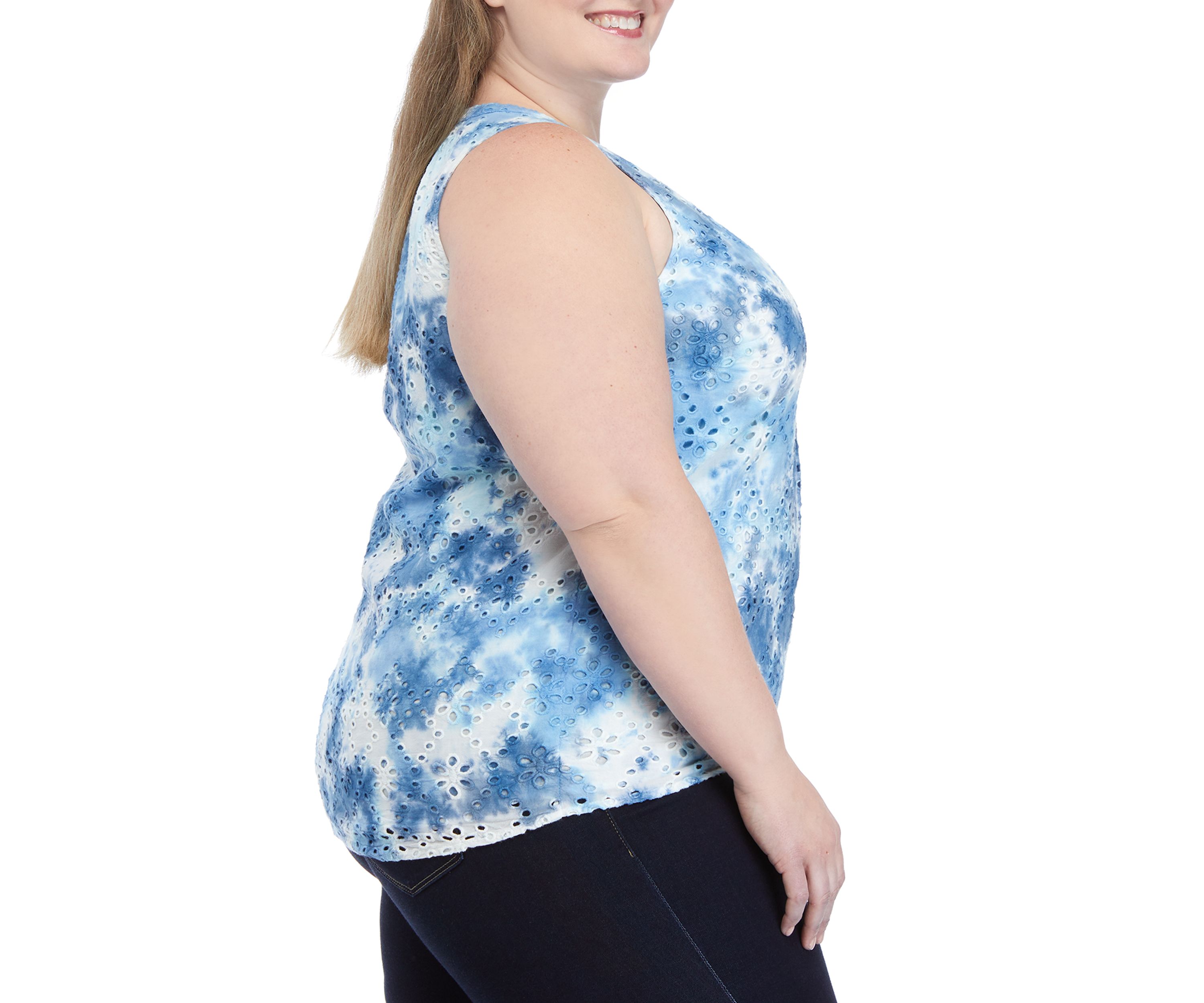 Plus Size Sleeveless Tie Dye Eyelet Top