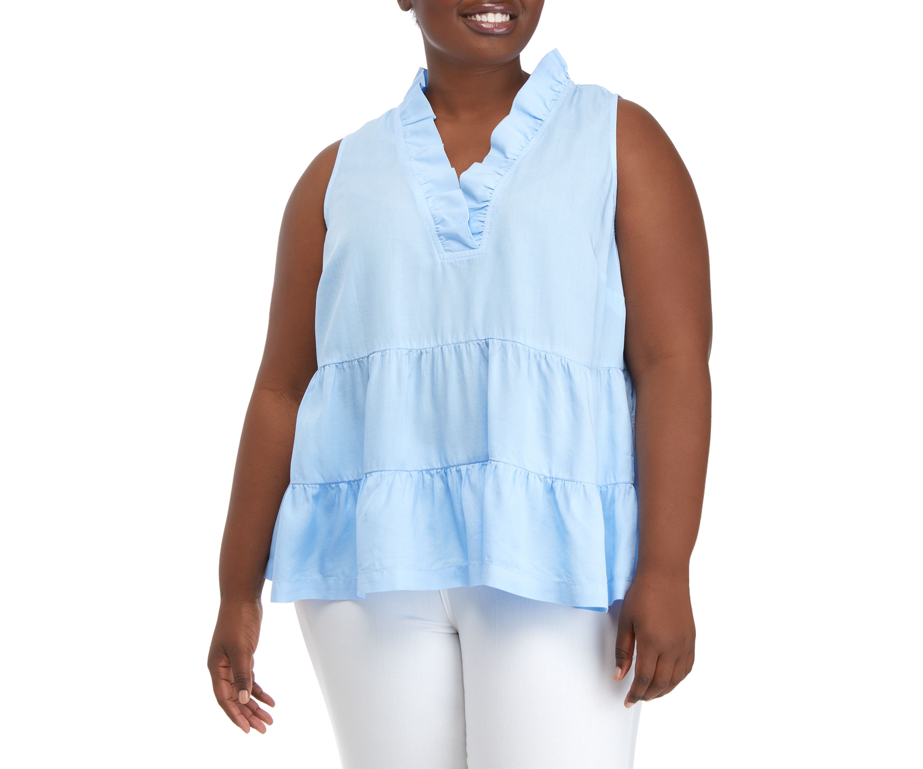 Plus Size Tier Ruffle Neck Top