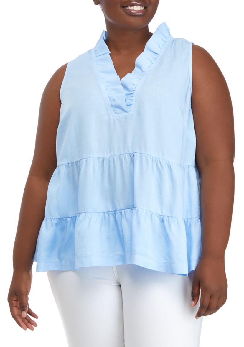 Plus Size Tier Ruffle Neck Top