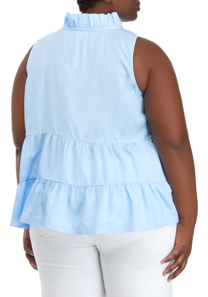Plus Size Tier Ruffle Neck Top