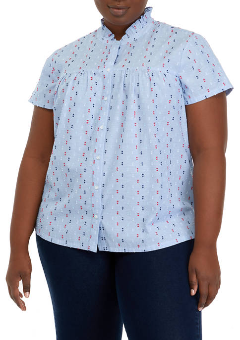 Crown & Ivy™ Plus Size Short Sleeve Button