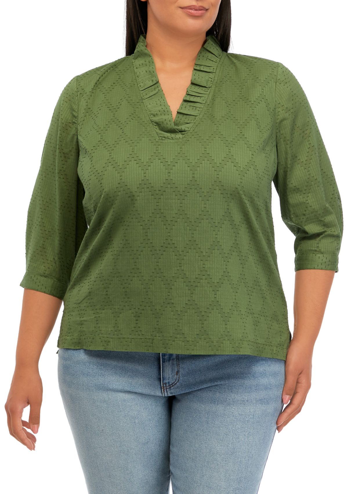 Plus Size Ruffle V-Neck Textured Top