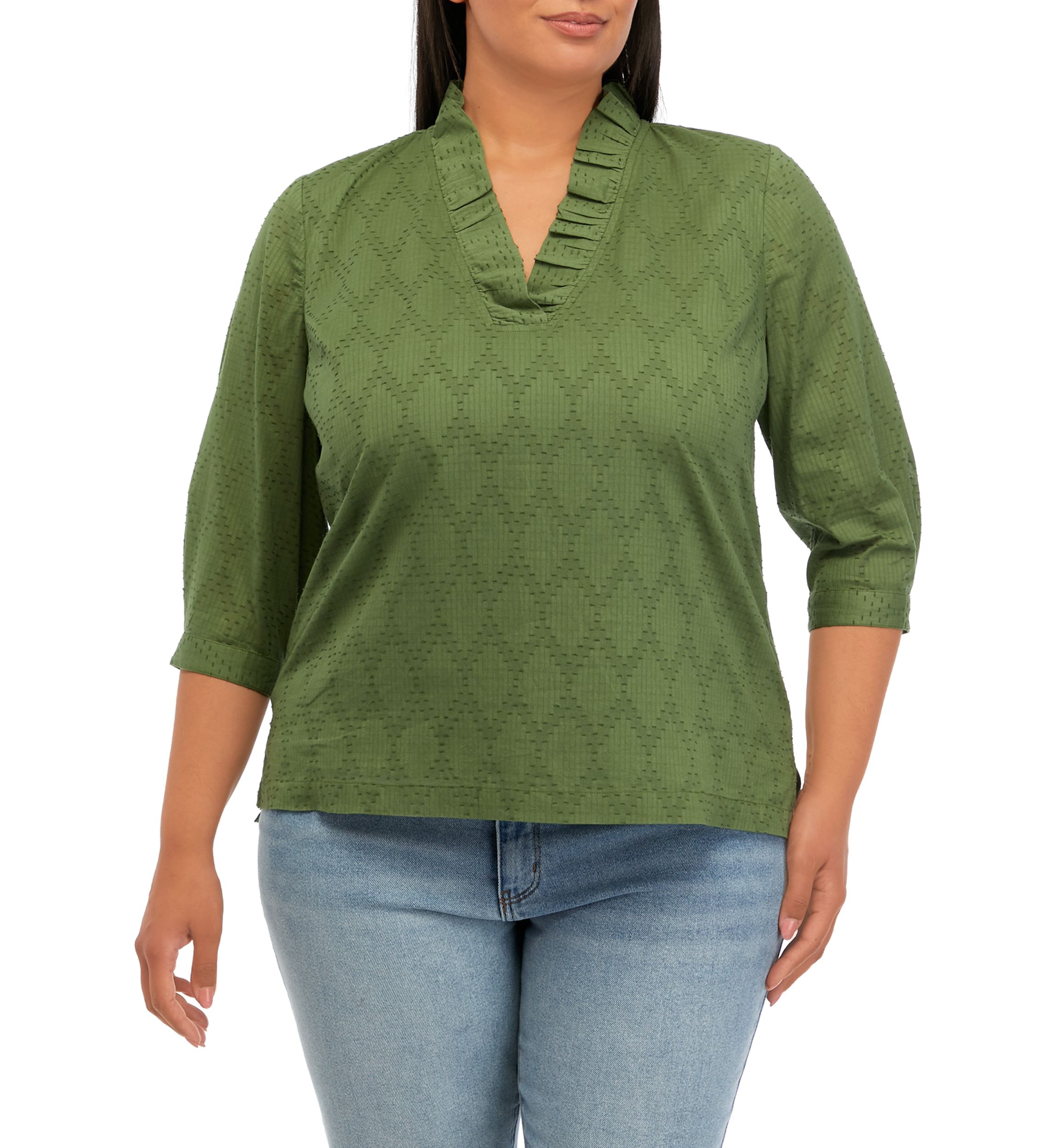 Plus Size Ruffle V-Neck Textured Top