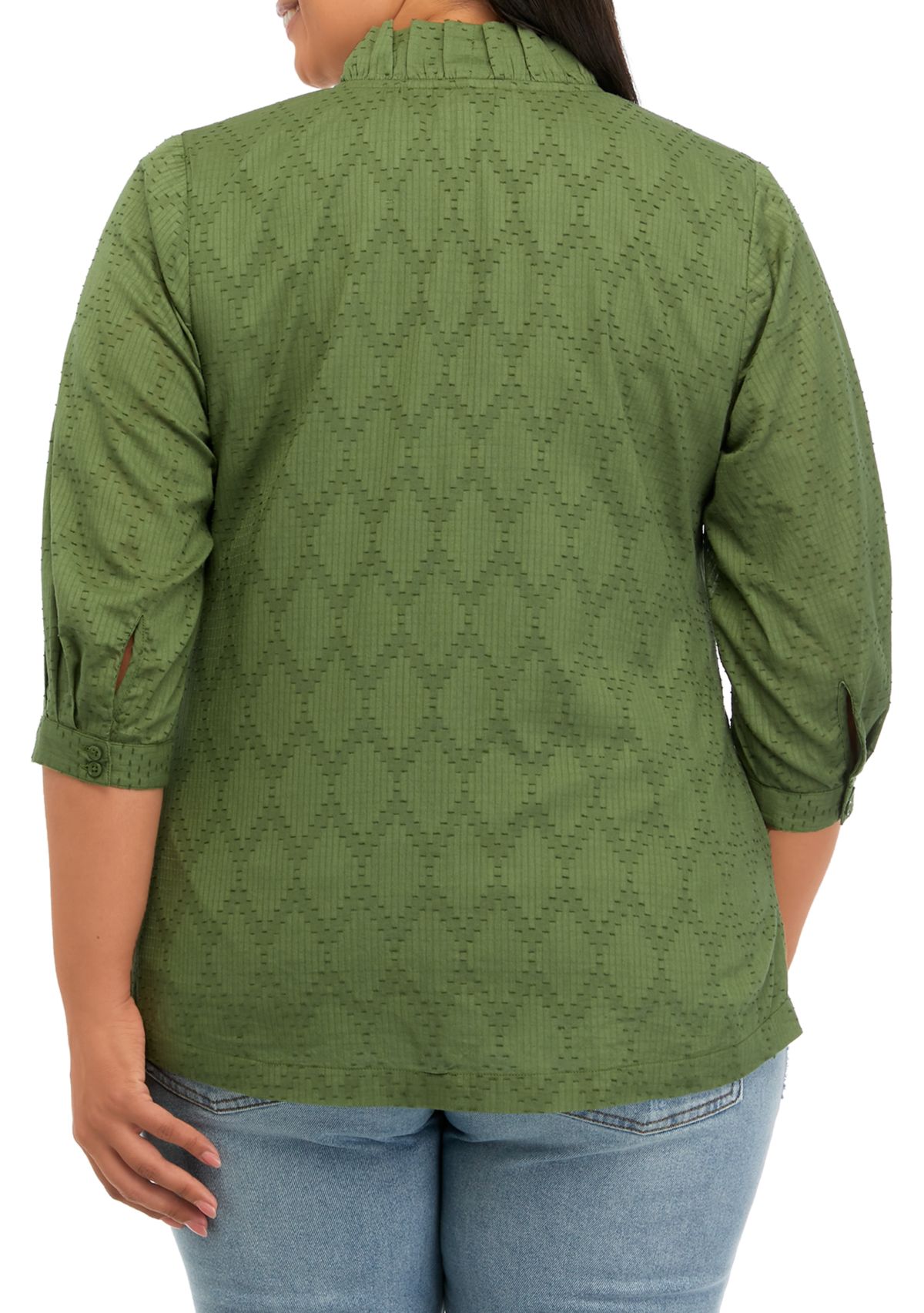 Plus Size Ruffle V-Neck Textured Top